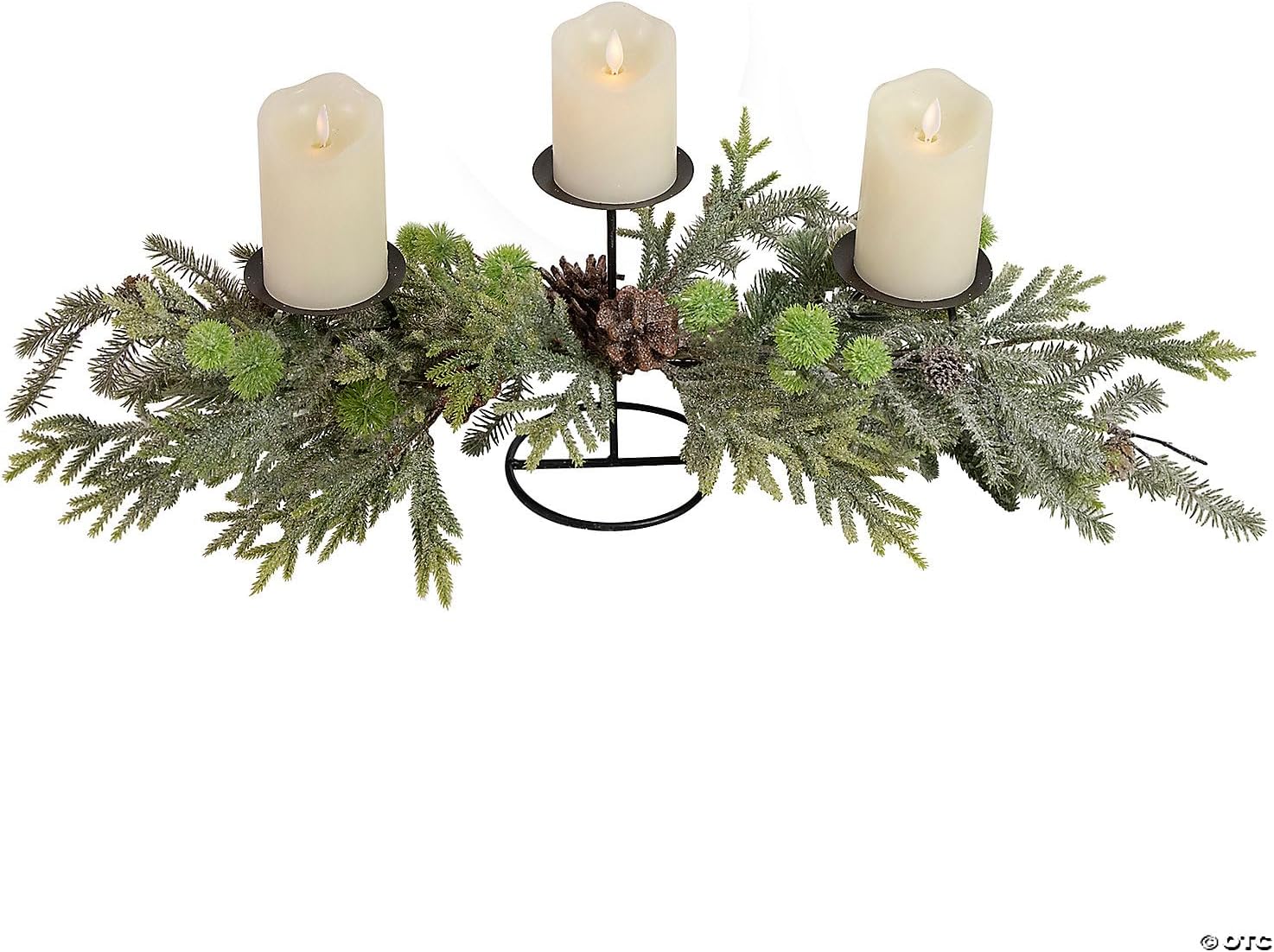 USP-Tradex 26" Triple Candle Holder with Frosted Foliage and Pine Cones Christmas Decor