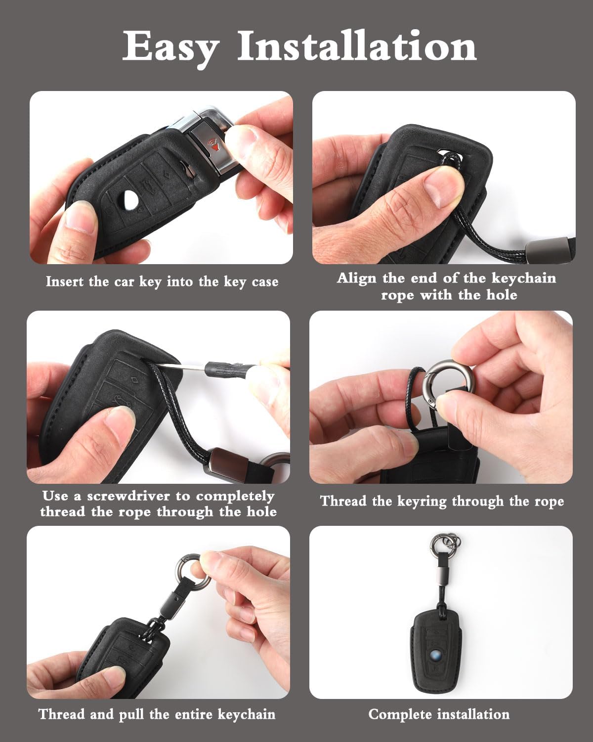 for BMW Key Fob Cover with Keychain Fit for BMW 1 2 3 4 5 6 7 X1 X3 X4 M2 M3 M4 M5 M6 Series GT3 Smart Keys Case Protector Suede (Black, Style B) - Image 7