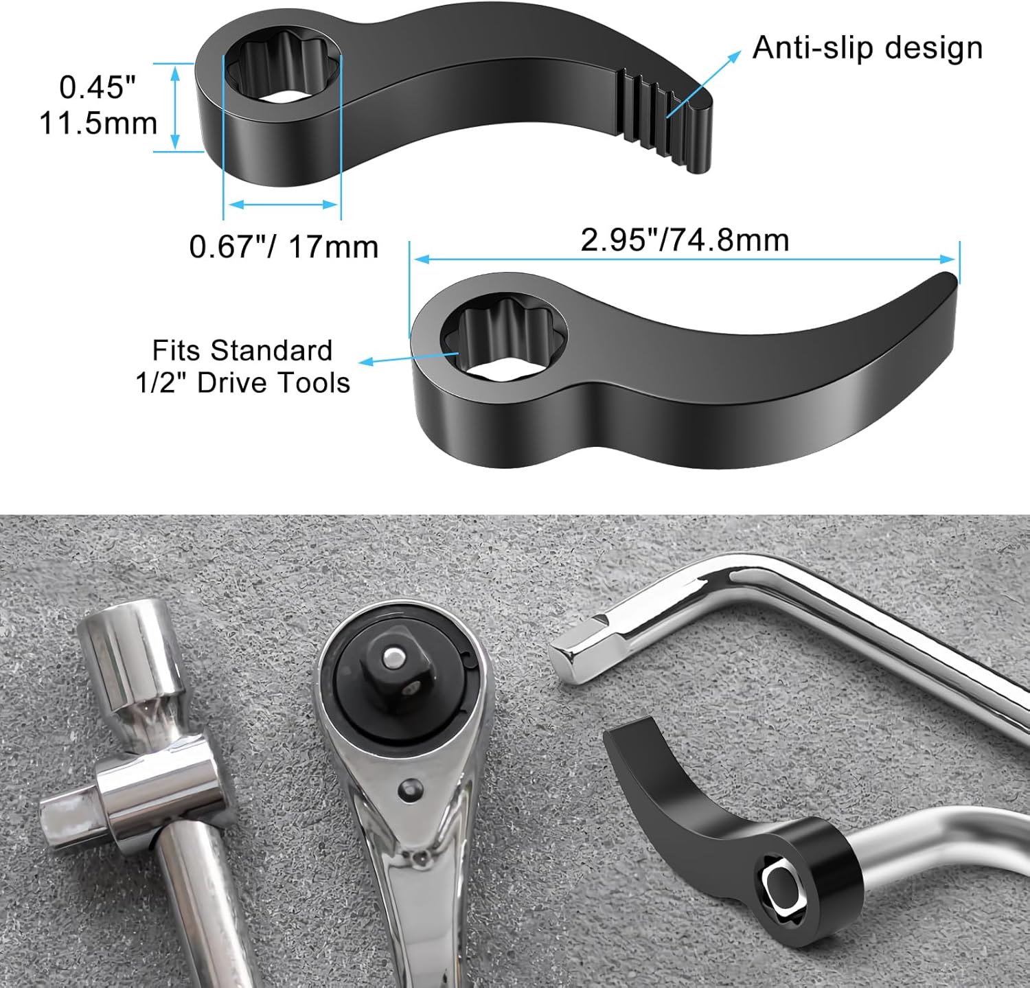 Lytool Pry Bar Adapter for Torque Wrench & Ratchet 2Pcs– SCM440 Chrome-Moly Steel Leverage Tool for Tight Spaces, Axle & Automotive Repair (1/2" Drive – Heavy Duty)