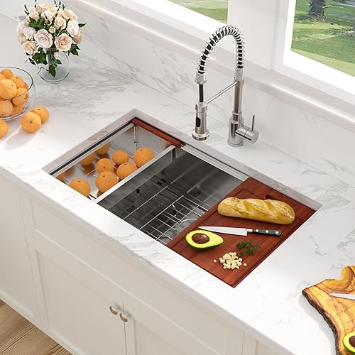 Miniatura 2 de Sarlai - Fregadero de acero inoxidable 32 pulgadas para fregadero de cocina de 32 pulgadas, estación de trabajo, cuenco individual profundo de acero