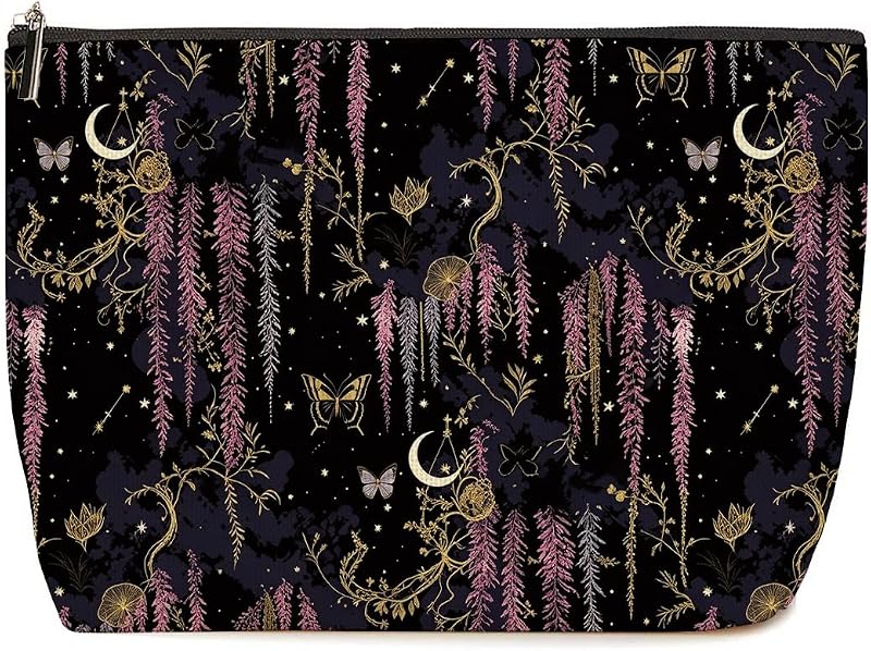 Necessaire de maquiagem Lovdazzles com estampa floral roxa e zíper