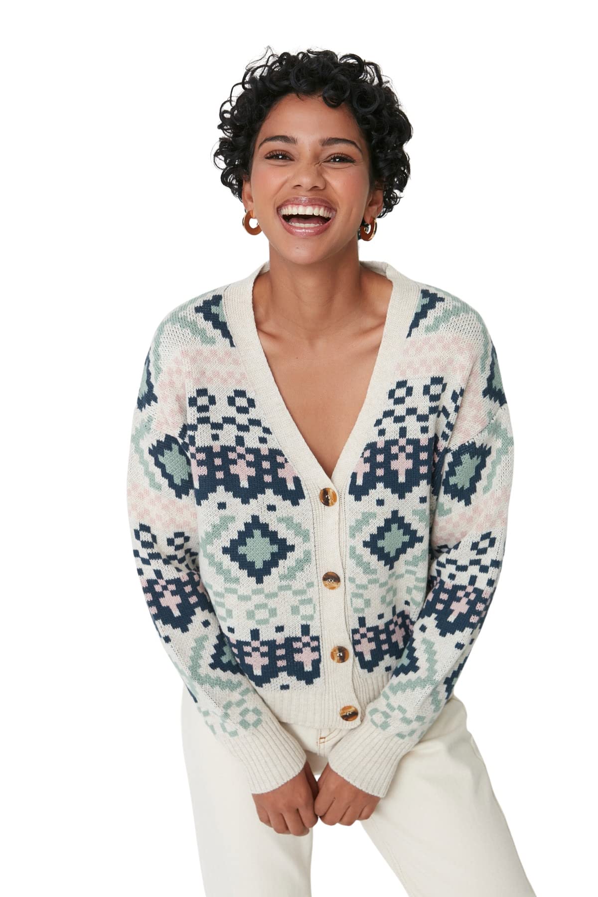 Trendyol Collection Damen Grau Steinfarbene, Gemusterte Strickjacke Aus Strick Für - Mittel