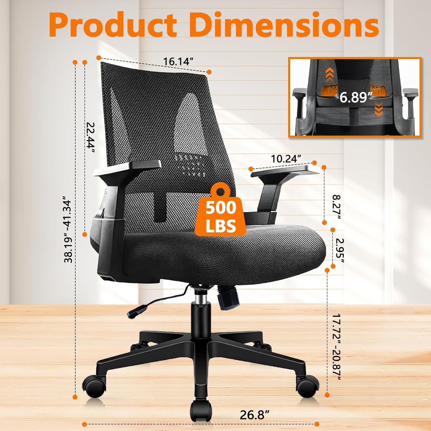 CLATINA 500lbs Big and Tall Office Chair Heavy Duty Mesh Ergonomic Computer Chairs with Adjustable Lumbar Support and Wide Comfy Seat for Home Office Conference Heavy People, Black, 8 Pack - Image 3