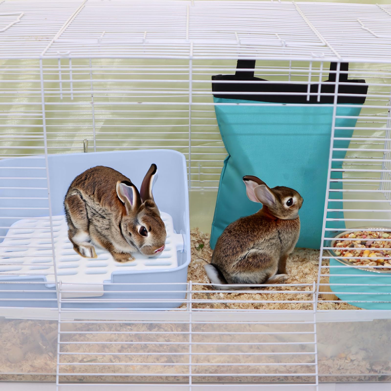 Rabbit Litter Box Trainer with Hay Feeder Hanging Bowls Water Dispenser for Cage Drawer Pan Litter Bedding Small Animal Pet Toilet Bunny Guinea Pigs Chinchilla Ferret Small Animals Blue - image 6