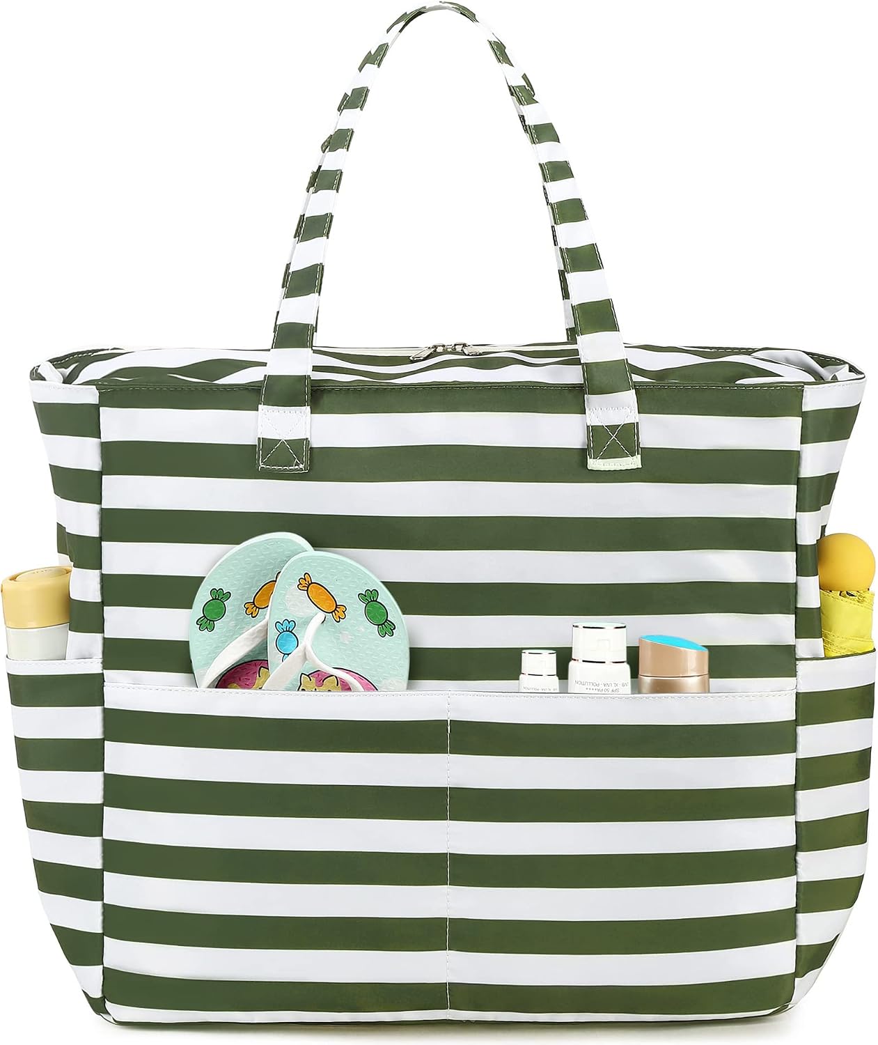 LEDAOU Large Beach Tote Bag Women Waterproof Sandproof Zipper Beach Tote Bag for Pool Gym Grocery Travel with Wet Pocket