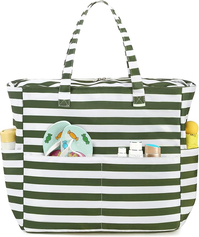 LEDAOU Large Beach Tote Bag Women Waterproof Sandproof Zipper Tote