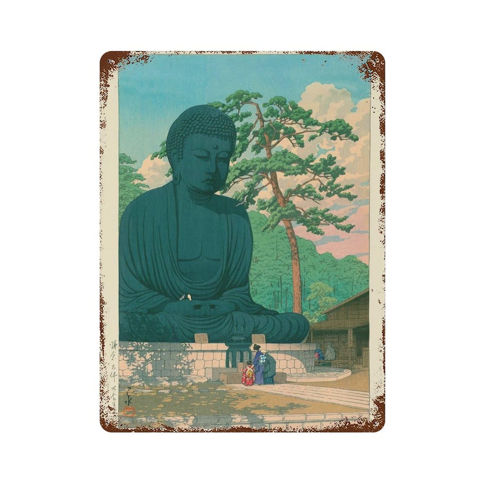 xiaoxiaoshen Japanese Buddha Woodblock Wall Decor Art Metal Tin Poster Modern Home Decor Art Home Bar Shop Decorations Vintage Sign 40x30cm