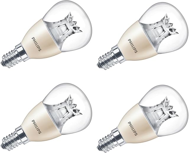 Philips LED Warm Glow E14 Small Edison Screw Dimmable Mini Globe Light Bulb, Clear, 6 W (40 W) - Pack of 4