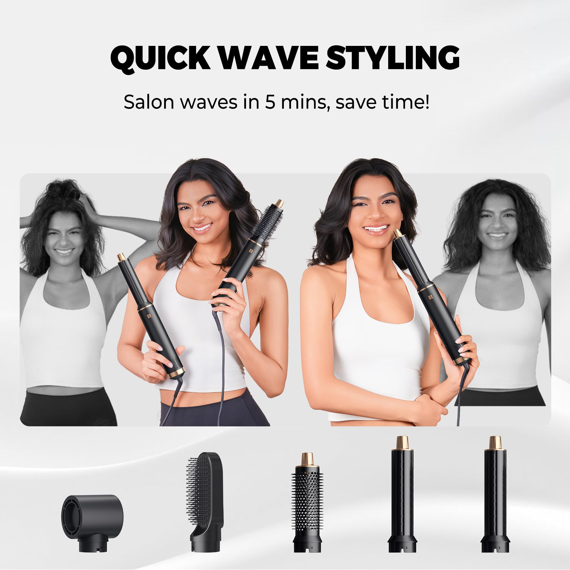MogawaveCepillo Secador de Pelo Moldeador de Pelo 5 en 1,Airstyler, Automático de Rizado de Aire, Hair Styler, Dar Volumen, Doblar, Suavizar, Secar el Cabello