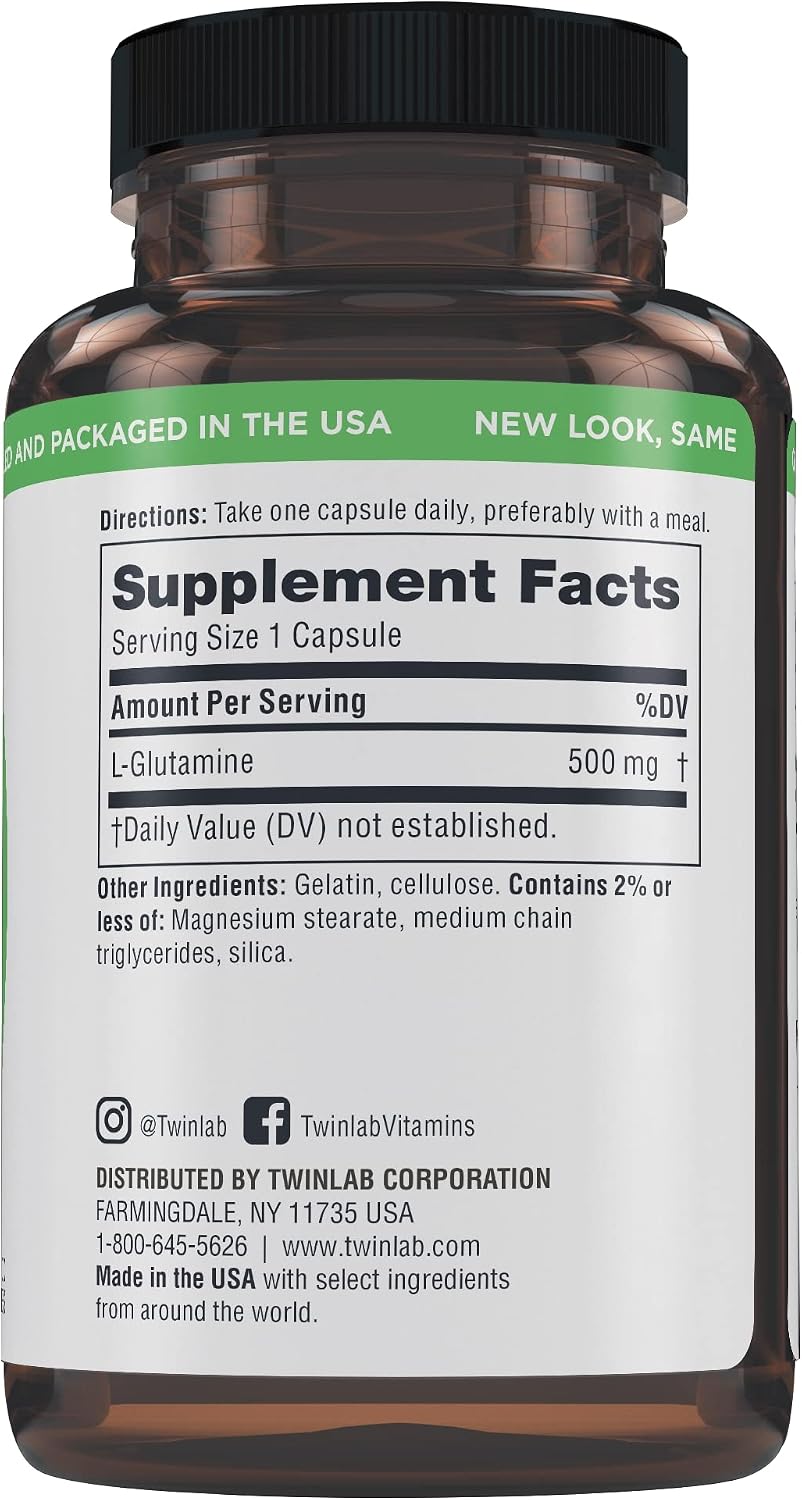 Twinlab L-Glutamine 500 mg | 100 Capsules | Digestive Dietary Supplement for Intestinal Health and Energy Production