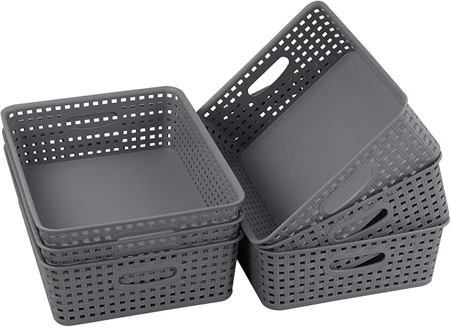 Joyeen Office Plastic Storage Basket, 6-pack Grey Storage Trays Baskets, A4 Size