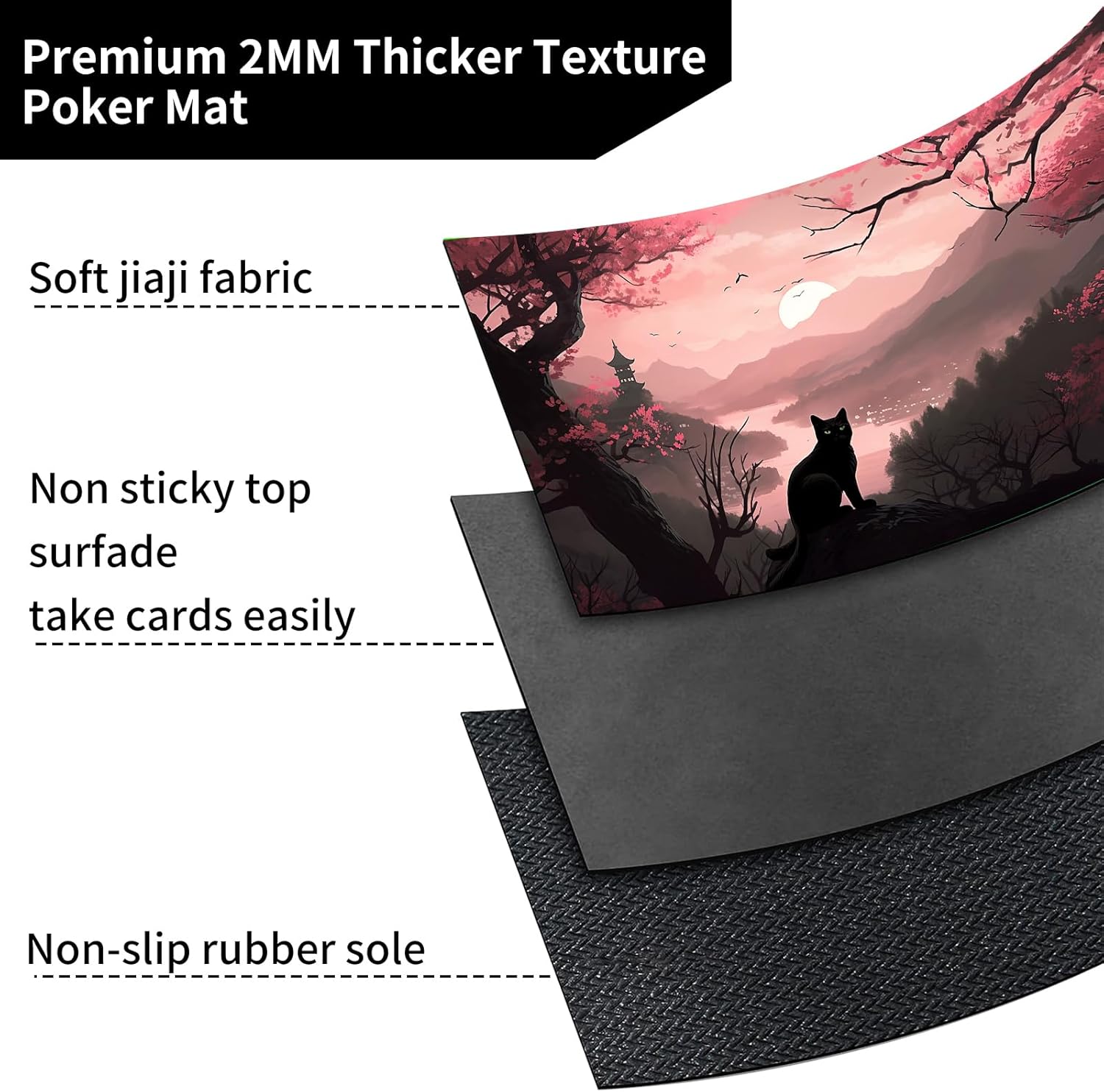 Playmat for MTG,Game Mat 24 x 14 inches, Non Slip Rubber Backing TCG and Board Game Mat for Cards,Mousepad Desk Mats-Black Cat Tower