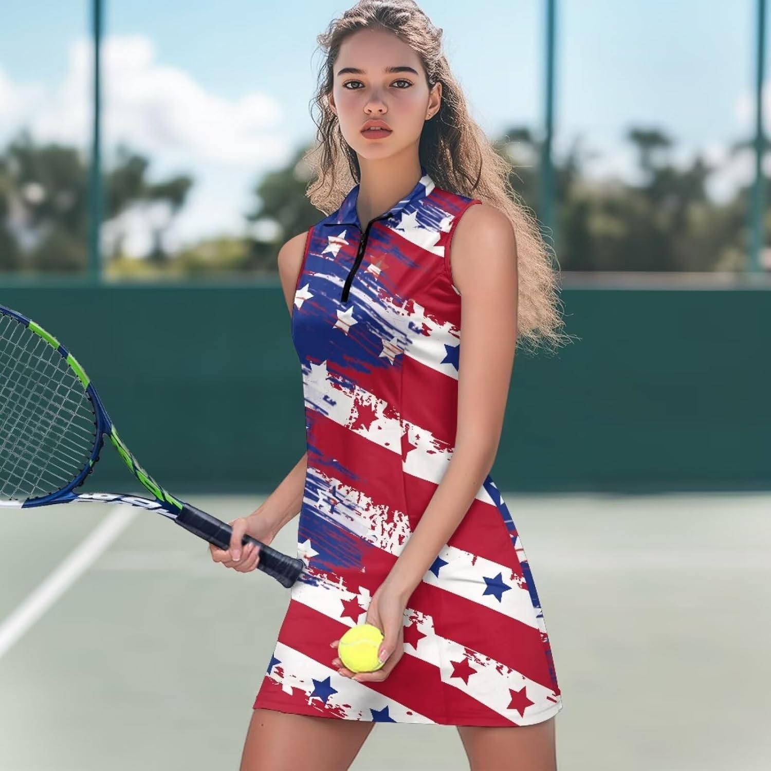 Golf Dresses for Women with Shorts Sleeveless Tennis Dresses Zip Up Athletic Dress