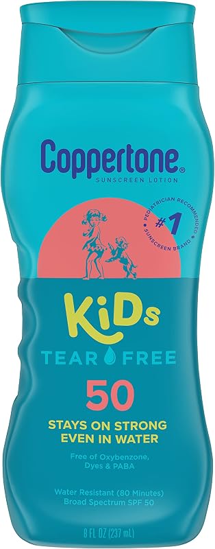Coppertone Kids SPF 50 Loción protectora solar sin desgarros, resistente al agua, 8 onzas líquidas