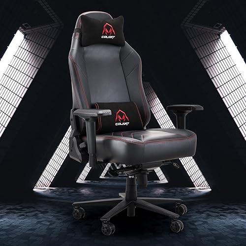 Miniatura 2 de COLAMY Silla de juegos grande y alta de 400 libras, silla ergonómica para computadora de computadora con asiento tapizado, soporte lumbar,