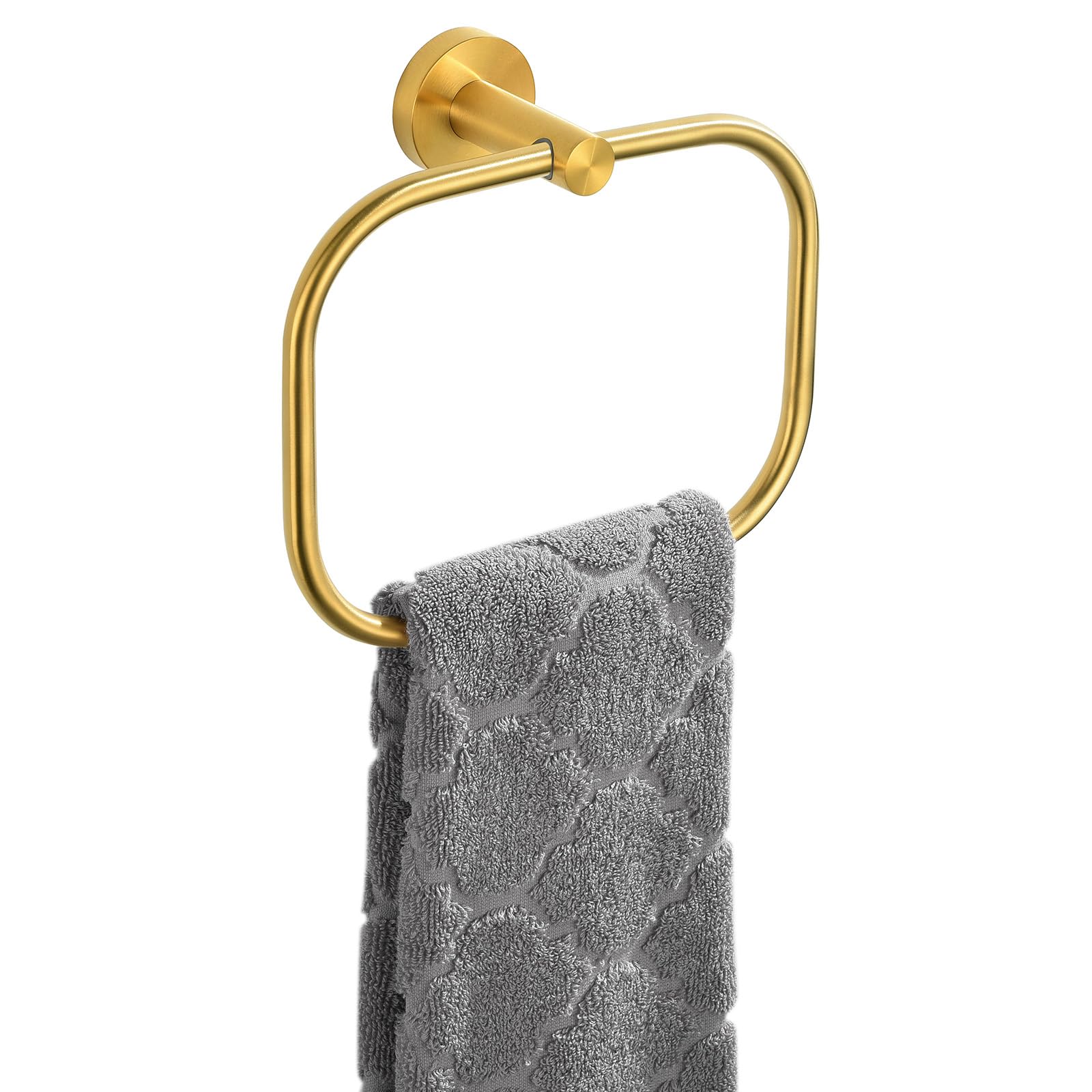 Angle Simple Swivel Towel Ring, SUS 304 Stainless Steel Hand Towel Holder Hanger for Bathroom Wall Brushed Gold