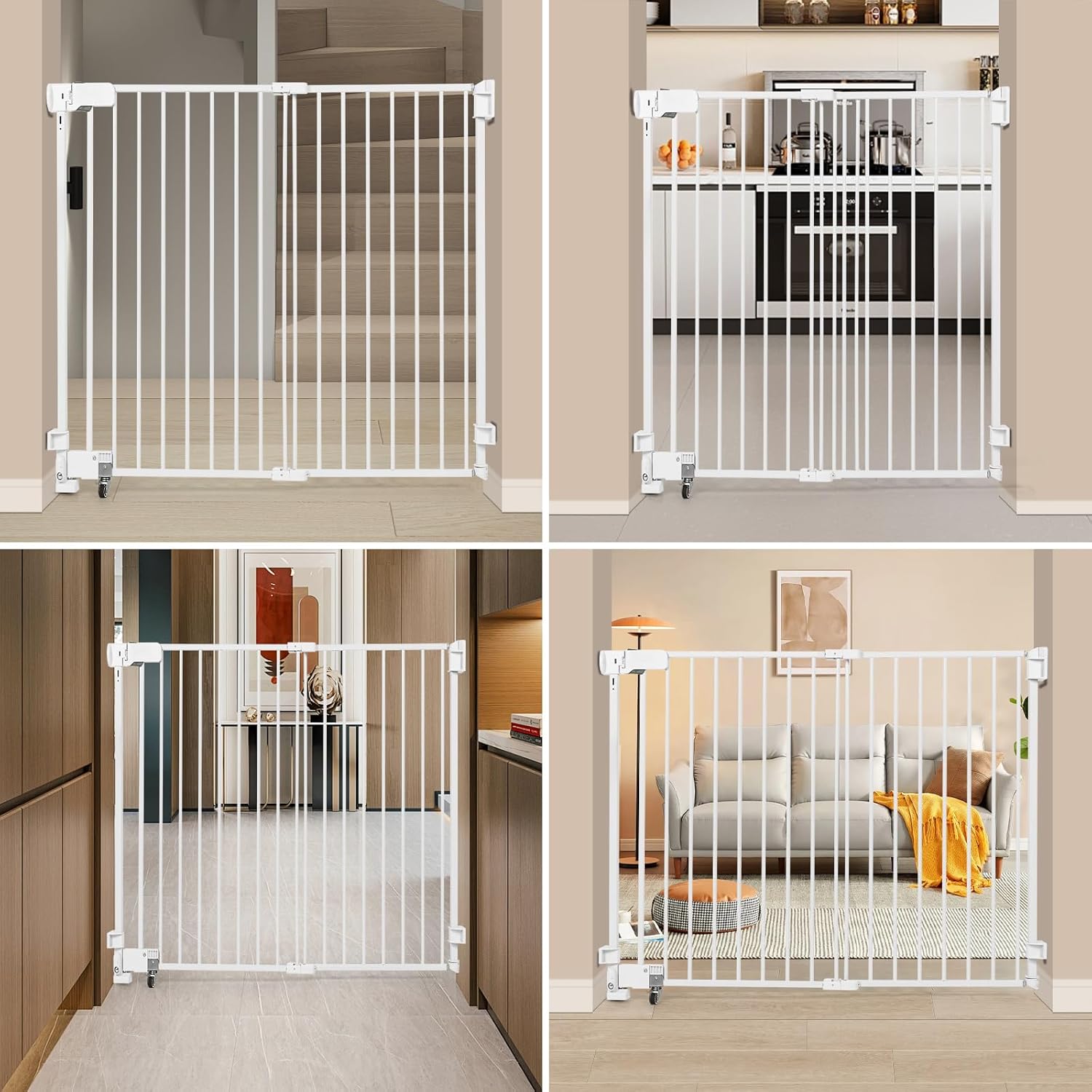 No Bottom Bar Baby Gate, 51.18 inch Tall Cat Pet Gate for Doorway, Adjustable 27.5in- 43 in Dog Gate with Large Walk Thru Door (White, 51.18inch)