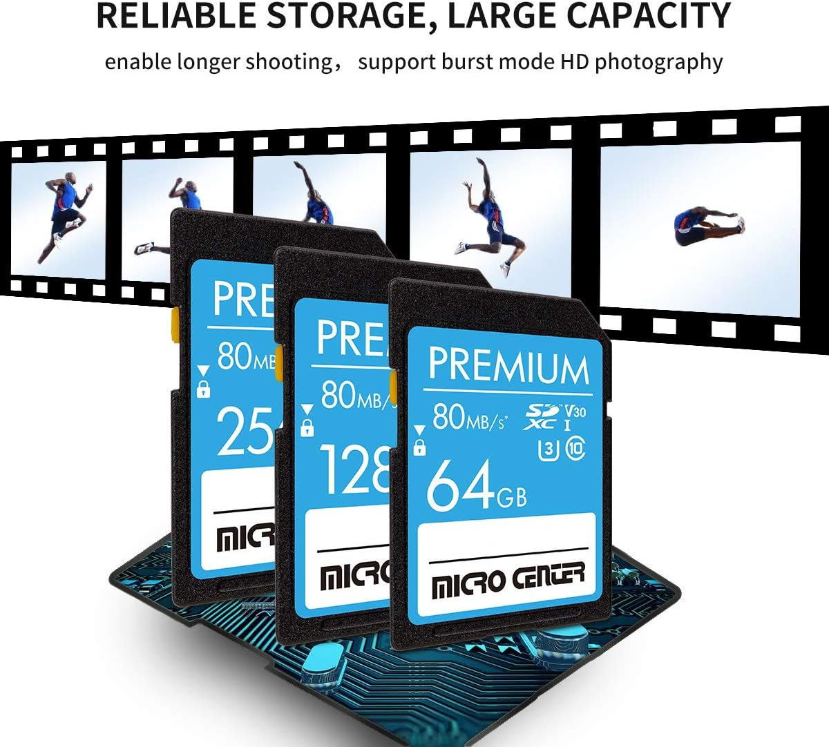 Premium 256GB SDXC Card from MicroCenter, Class 10 SD Flash Memory Card UHS-I C10 U3 V30 4K UHD Video R/W Speed up to 80 MB/s for Cameras Computers Trail Cams (256GB)