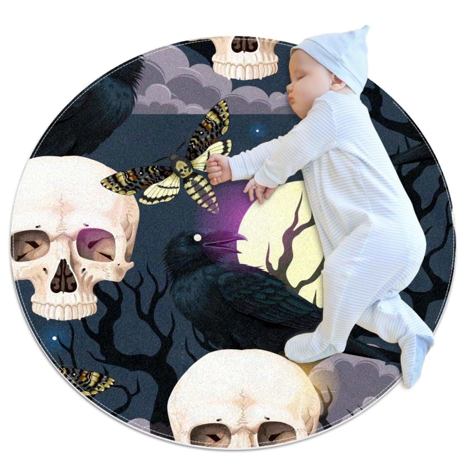 Tapis de salle de bain antidérapant rond anti-glisse décor corbeau 1m