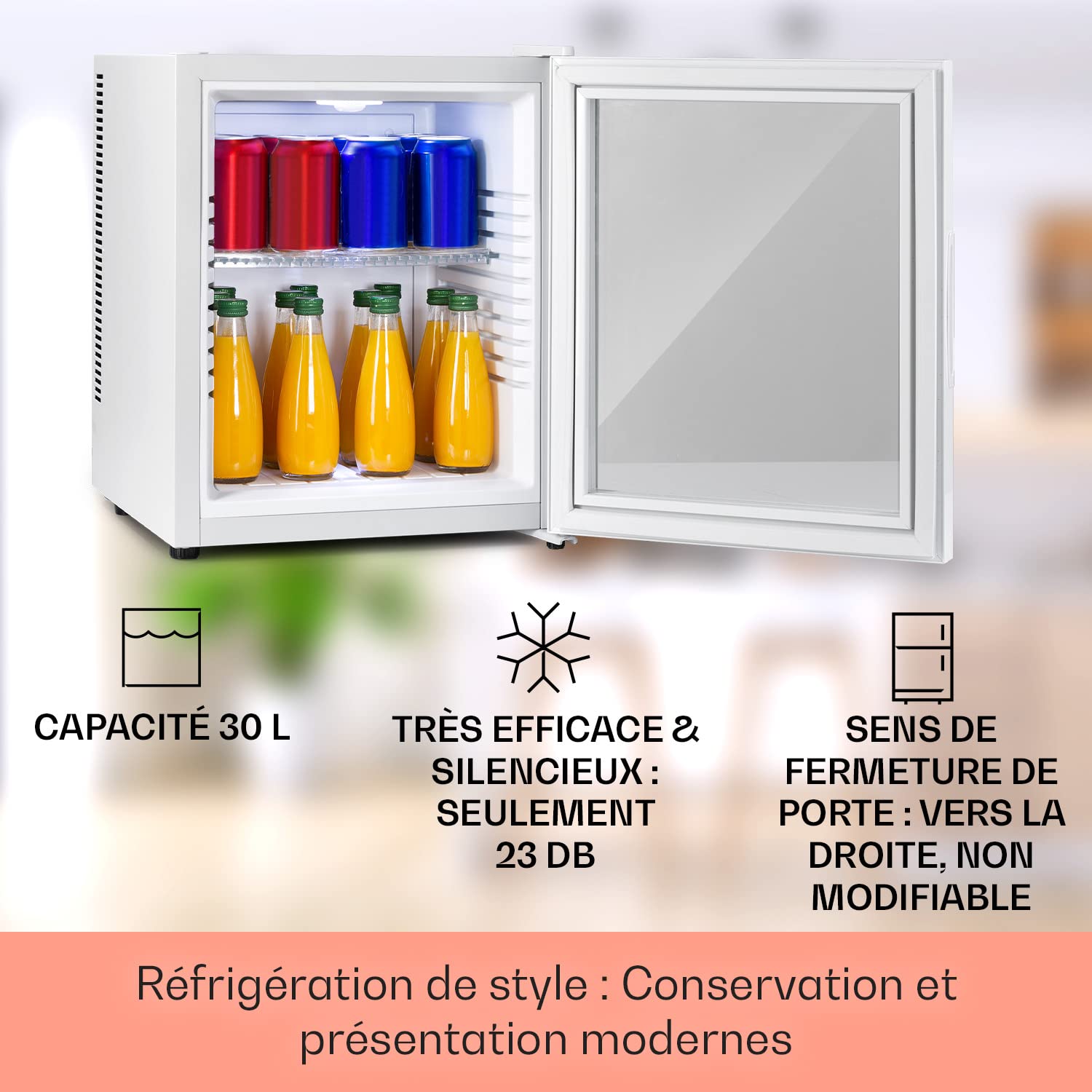 Klarstein Mini Frigo 30L Silencieux Réfrigérateur Camping avec Étagères Réglables 12-18°C