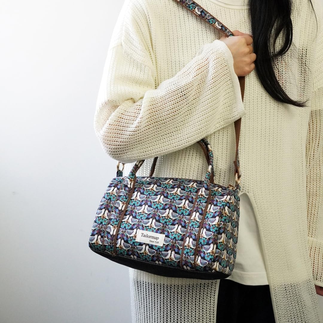 Mini Boston Bag for Women, Handmade Liberty Floral Satchel, Small Lightweight Designer Top Handle Crossbody Purse