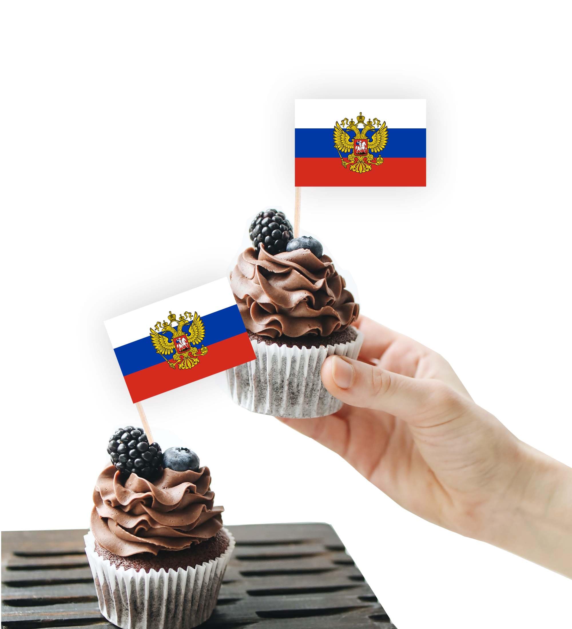 100PCS Russia Coat Flag Cake Topper,Russian coat Cupcake Stand For Party Decoration Supplies — image 1