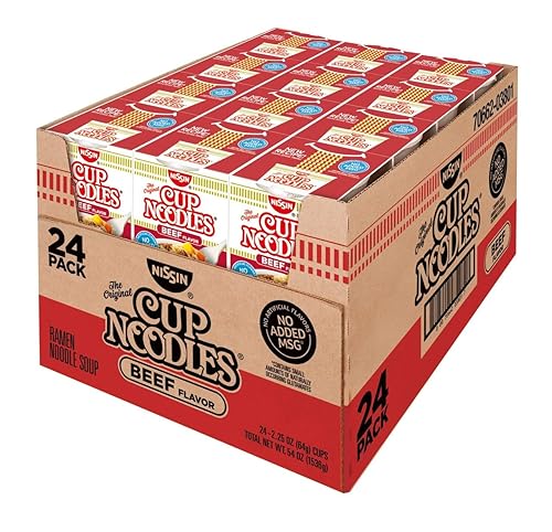 Nissin Hot Producto de la sopa Nissin Cup con sabor a carne de fideos, 2 paquetes de 24.2.25 oz. Descuento de negocios