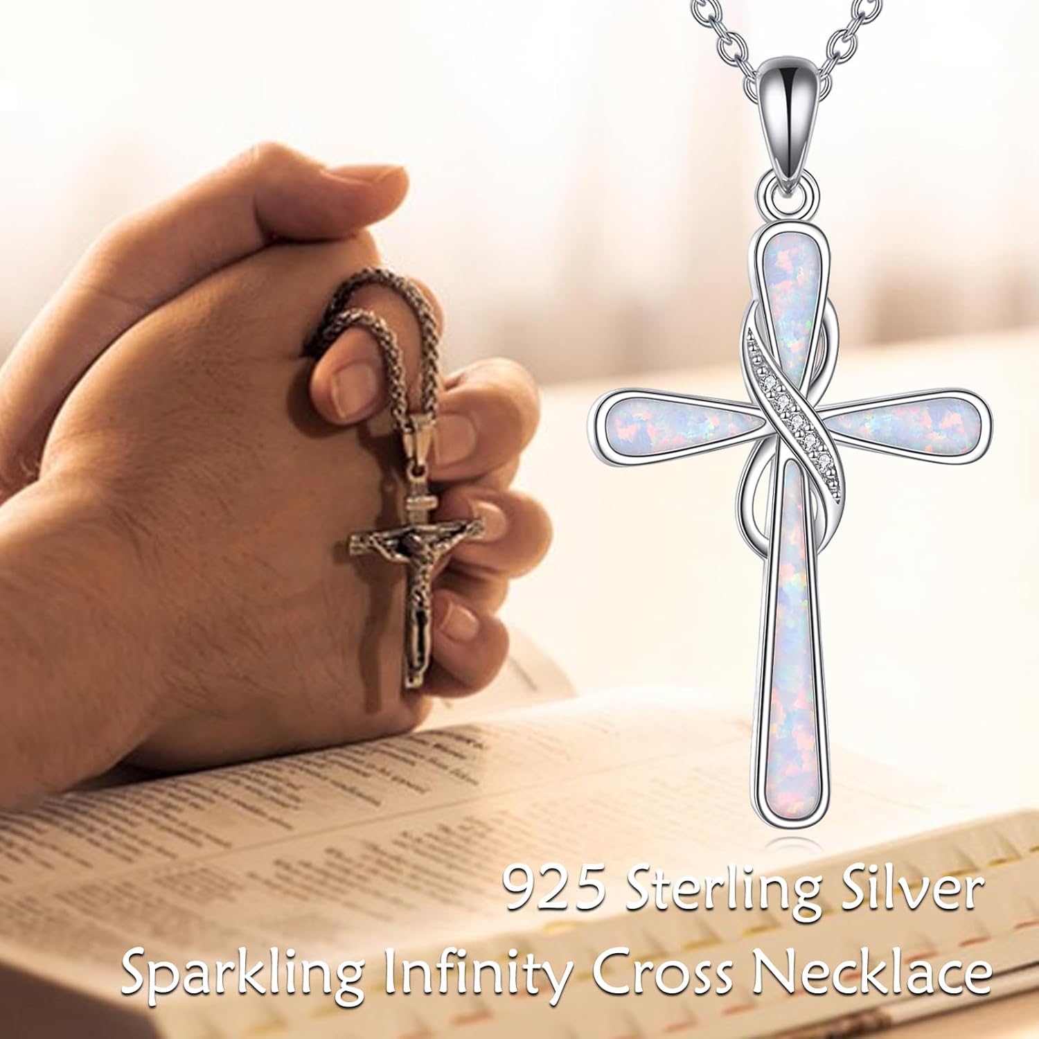 LUHE Cross Necklace for Women Sterling Silver Cross Pendant Necklace Opal Jewelry Religious Jewelry Christian Gifts - Image 5