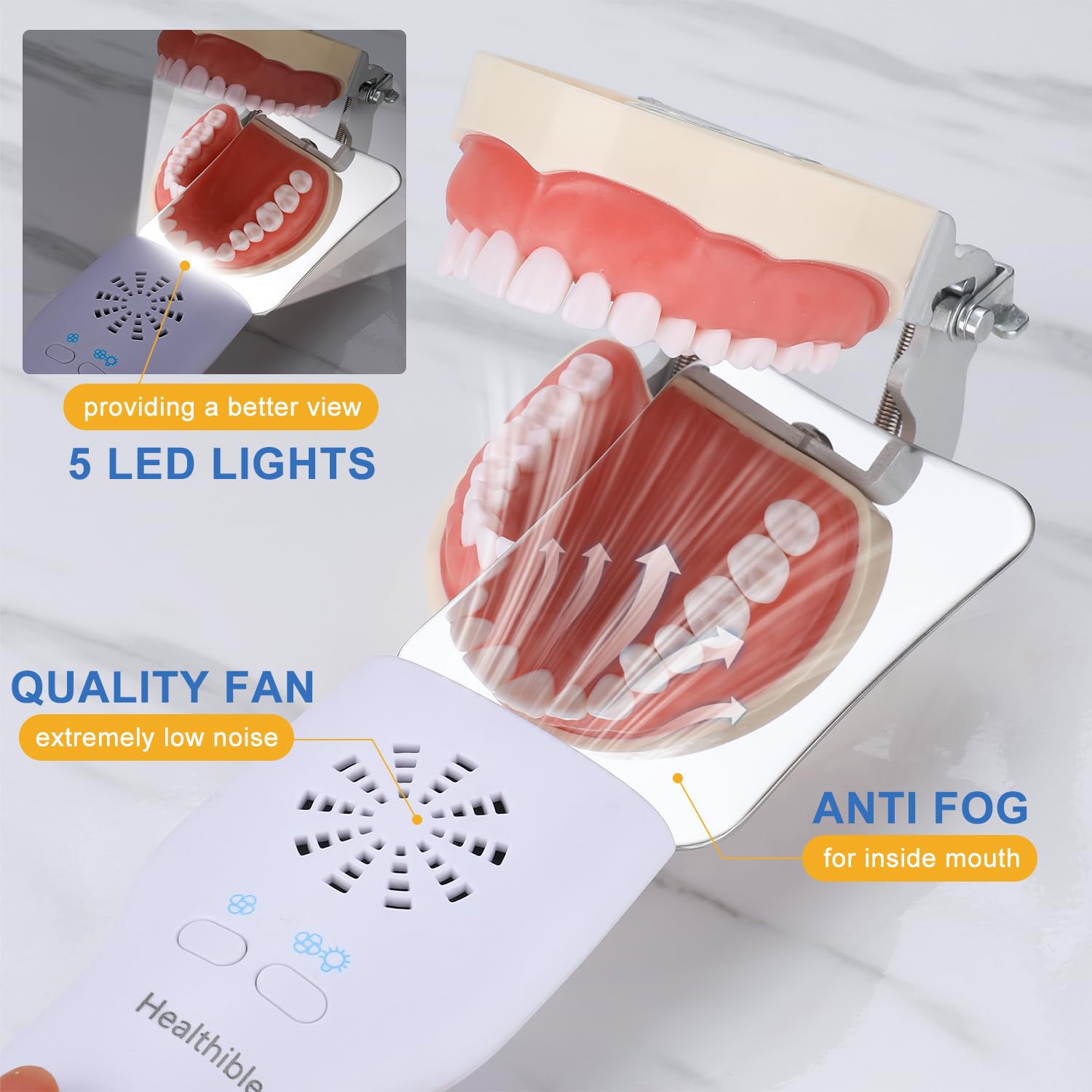 Dental Photography Mirrors Anti Fog, Pofessional Dental Mirror for Teeth Fog Free with Fan and LED, Dental Mirror with Light for Inside Mouth