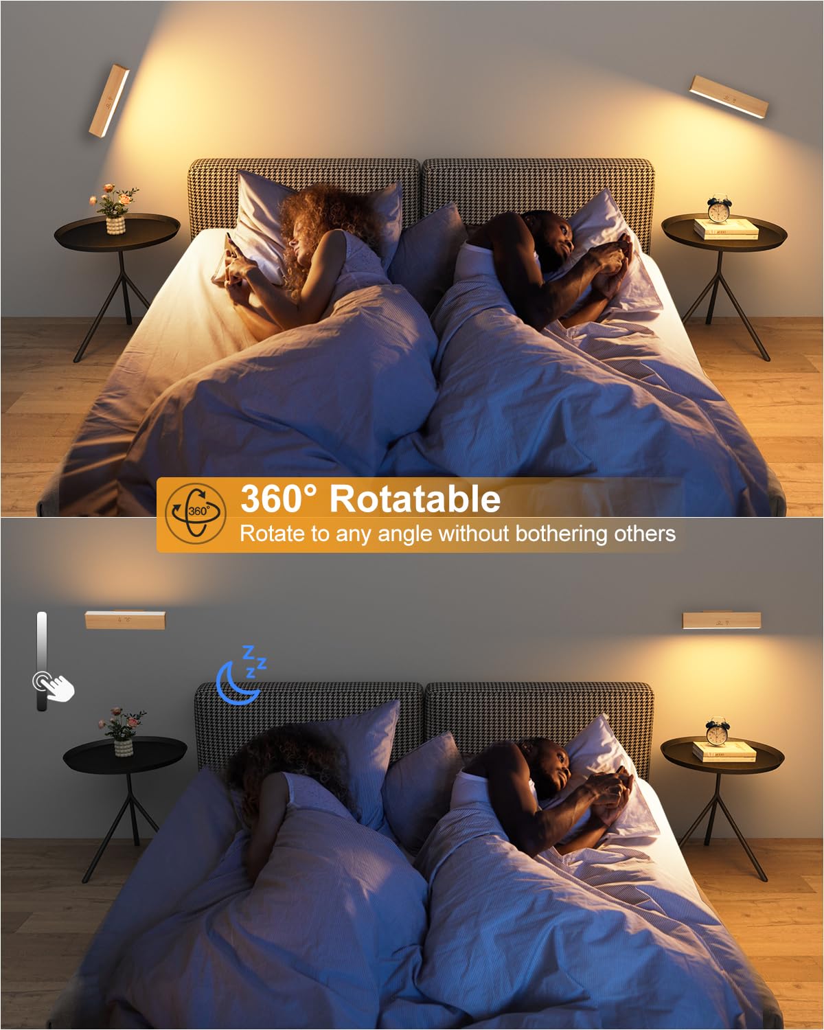 Lampe Murale sans Fil avec Télécommande Tactile, USB Rechargeable, 3 Températures & RGB, Intensité Variable, Rotative 360°, 2 PCS