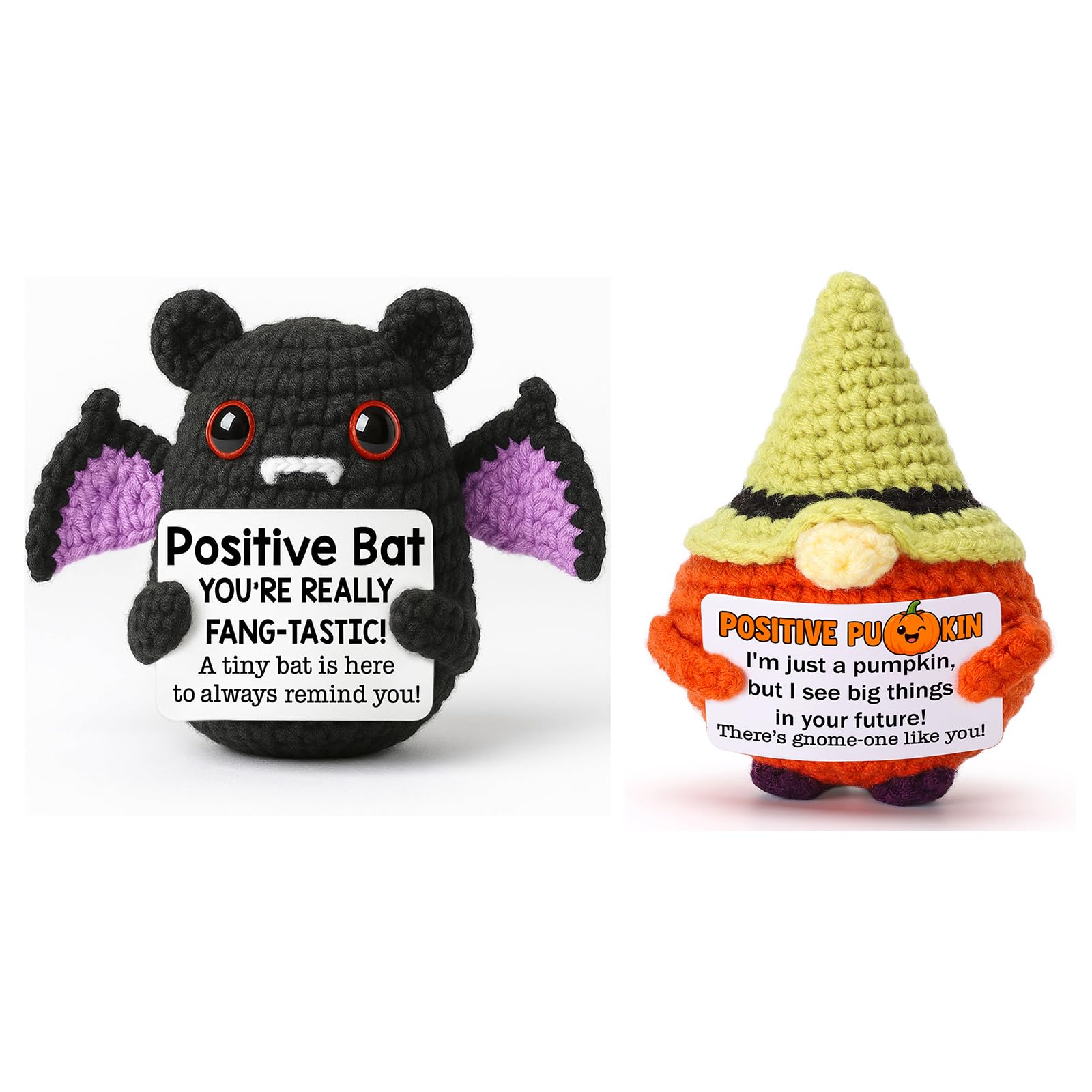 MBL Positive Halloween Pumpkin Bats - Cute Funny Uplifting Support Crochet Bat Pumpkins Gnome for Women Kids Teens Friends Fall Autumn Harvest Decor Decoration Halloween Birthday Present