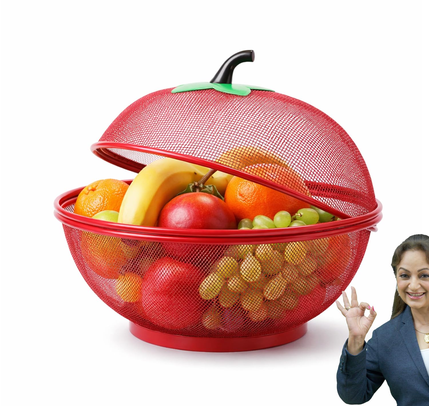 PANCA Fruit Basket for Kitchen Apple Shape with Net Cover | Fruit & Vegetable Storage Stand for Dining Table | Red Fruit Bowl for Home, Kitchen Counter & Daily Use-picture-18