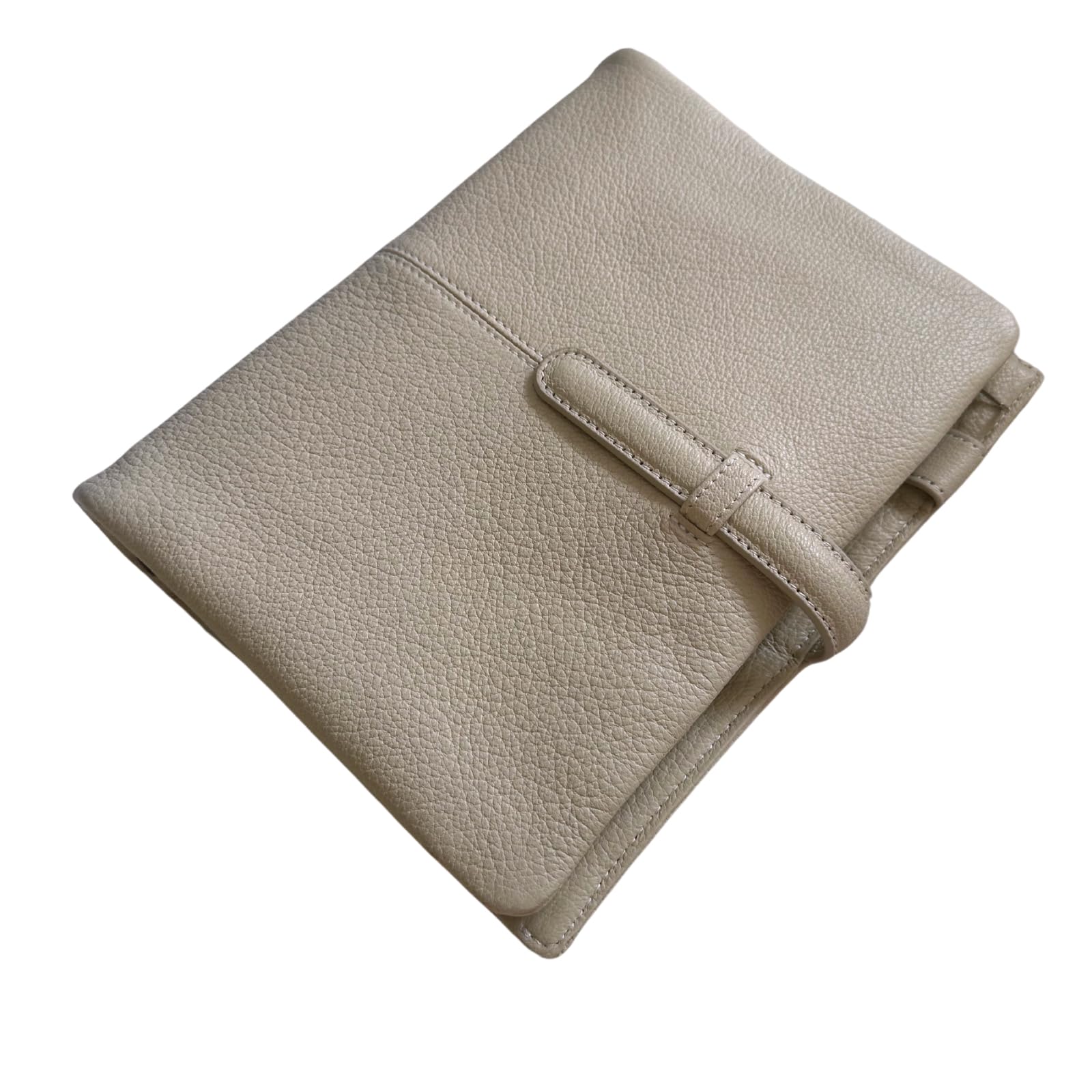 Agenda A5 de piel de cabra auténtica, cuaderno de anillas con carpeta de 30 mm (crema)