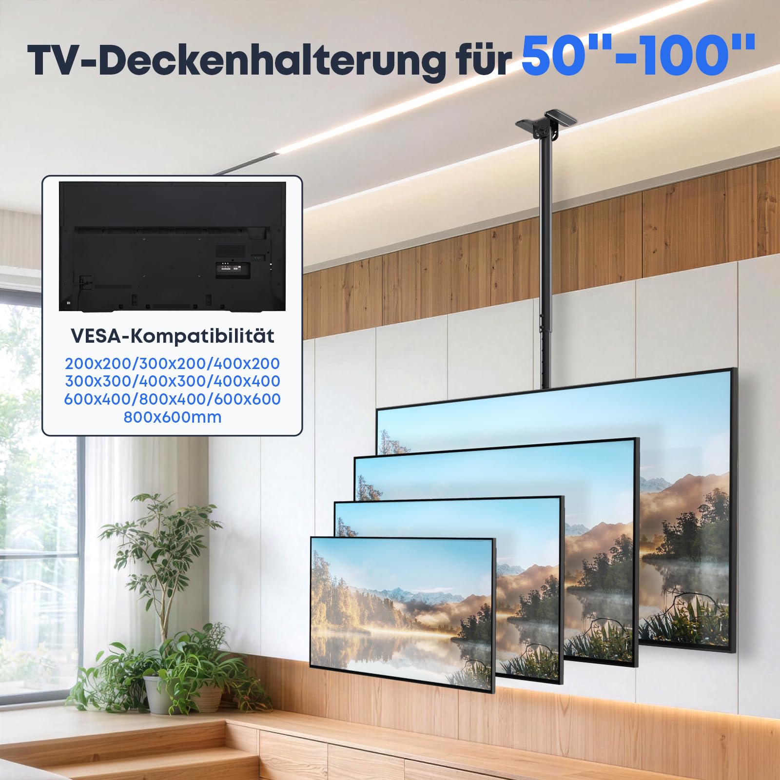 TV Deckenhalterung für 50 bis 100 Zoll, 80 kg Tragkraft