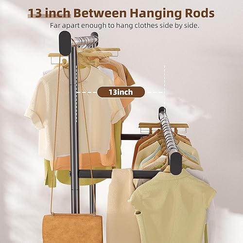 Miniatura 4 de Simple Trending Percheros de doble varilla, perchero de metal con ruedas para colgar ropa, perchero portátil con ruedas para dormitorio, lavandería,
