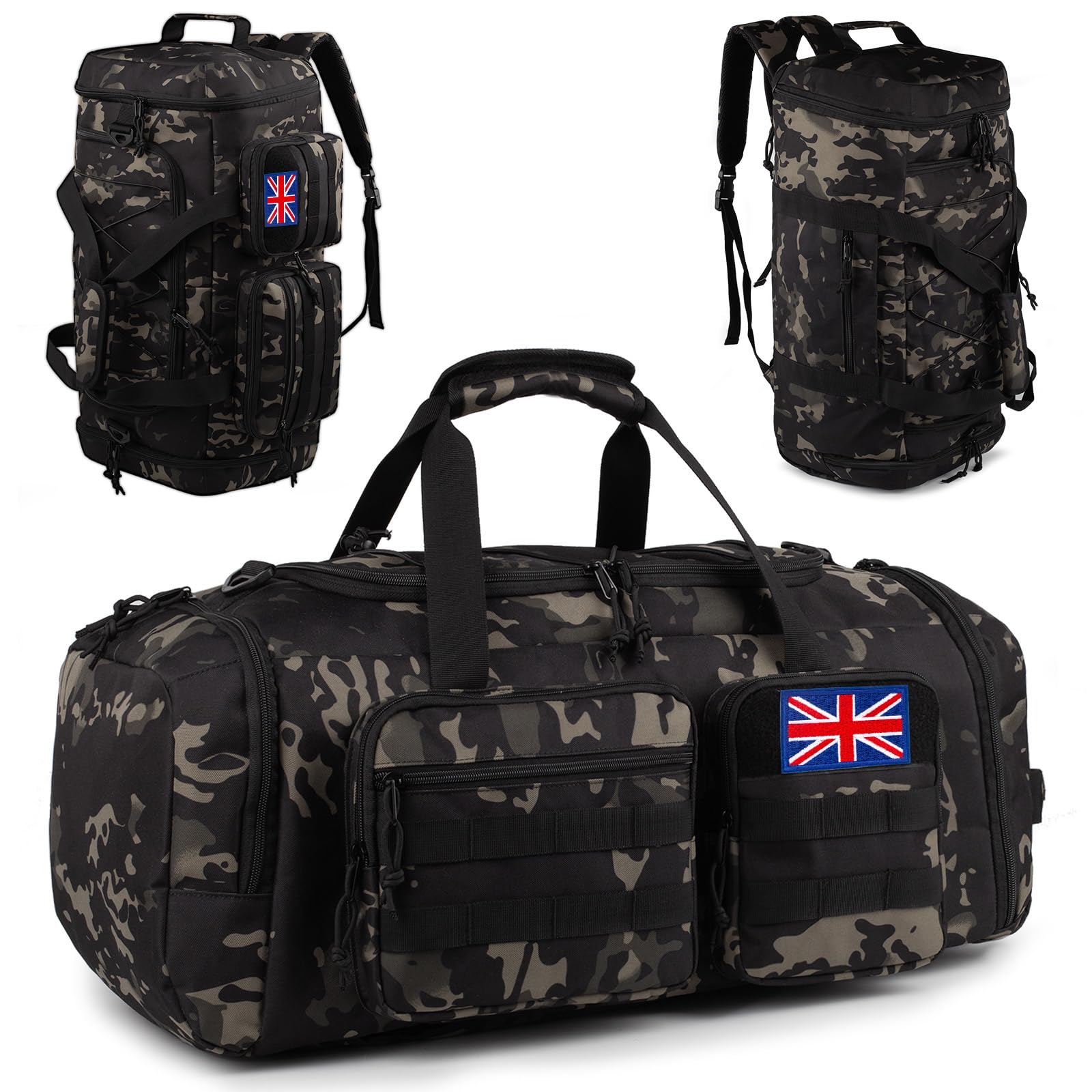 Tactical Gym Bag for Men, 50L Large 3-in-1 Sports Duffle Bag with Shoes Compartment and Wet Pocket, Water Resistant Travel Backpack for Gym, Travel