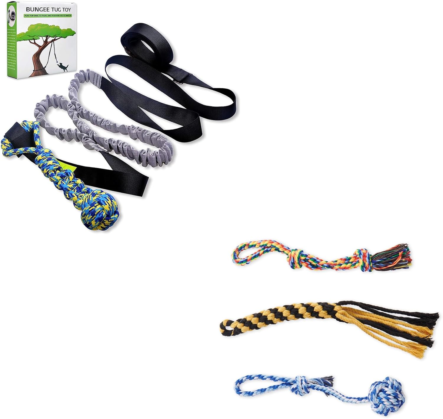 LOOBANI Outdoor Bungee Tug Toy & 3 Packs Dog Rope Toys