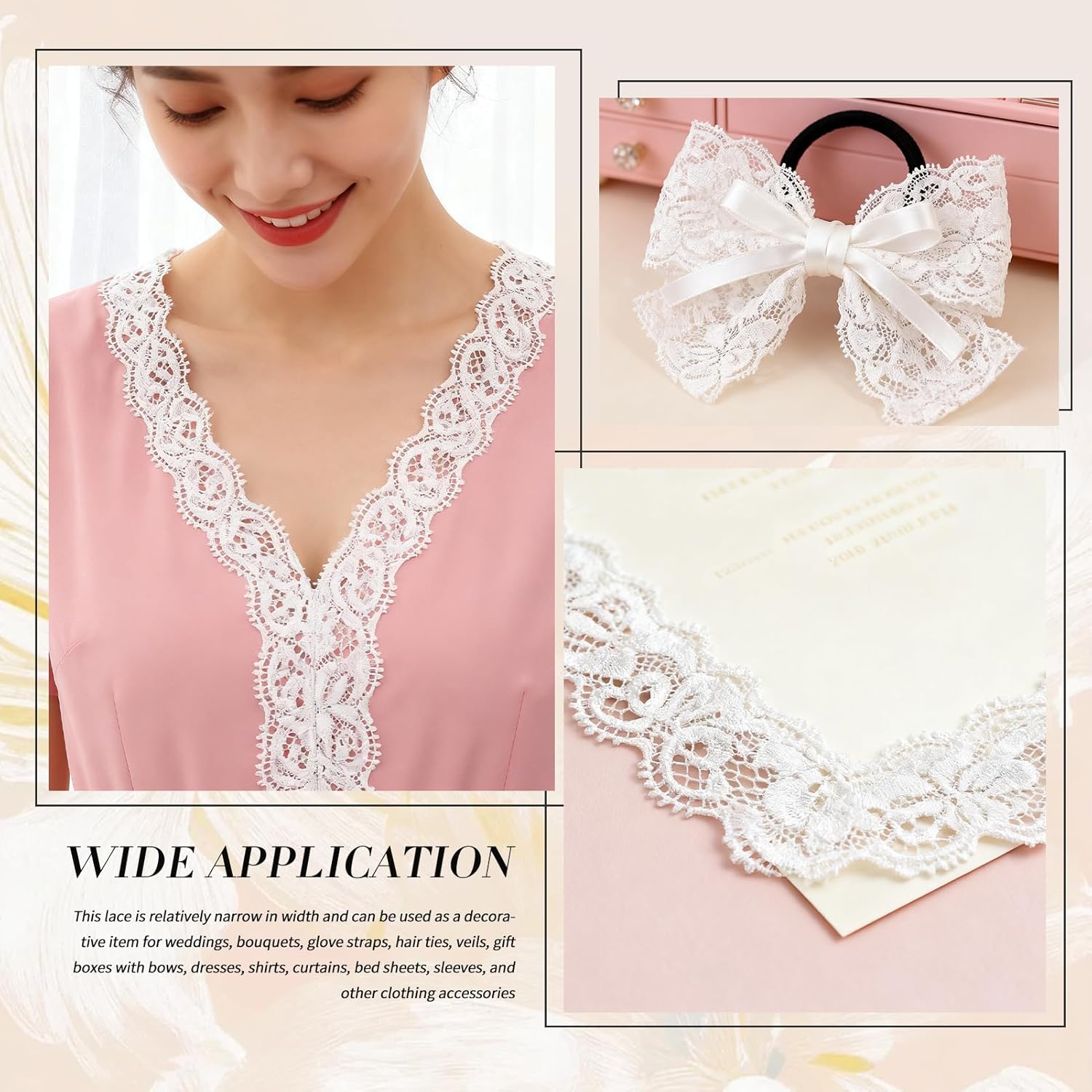 Lace Trim Ribbon, 5-Yard White Lace Ribbon, 2.36 Inch Width White Laces Trims Delicate Floral Pattern Ribbons for Crafts Sewing and Bridal Wedding Dress Applique Decorations