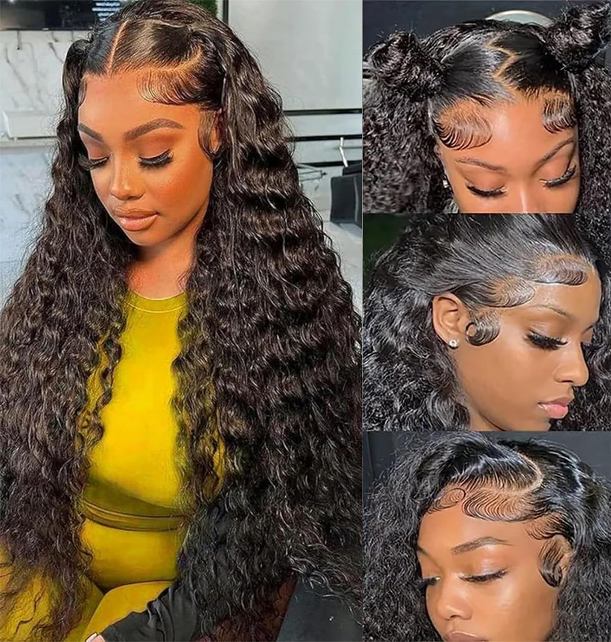 Deep Wave Lace Front Wigs Human Hair 13x6 HD Transparent Lace Deep Curly Frontal Wigs Human Hair 180% Density Glueless Wigs for Women Pre Plucked with Baby Hair Natural Color (28 Inch)