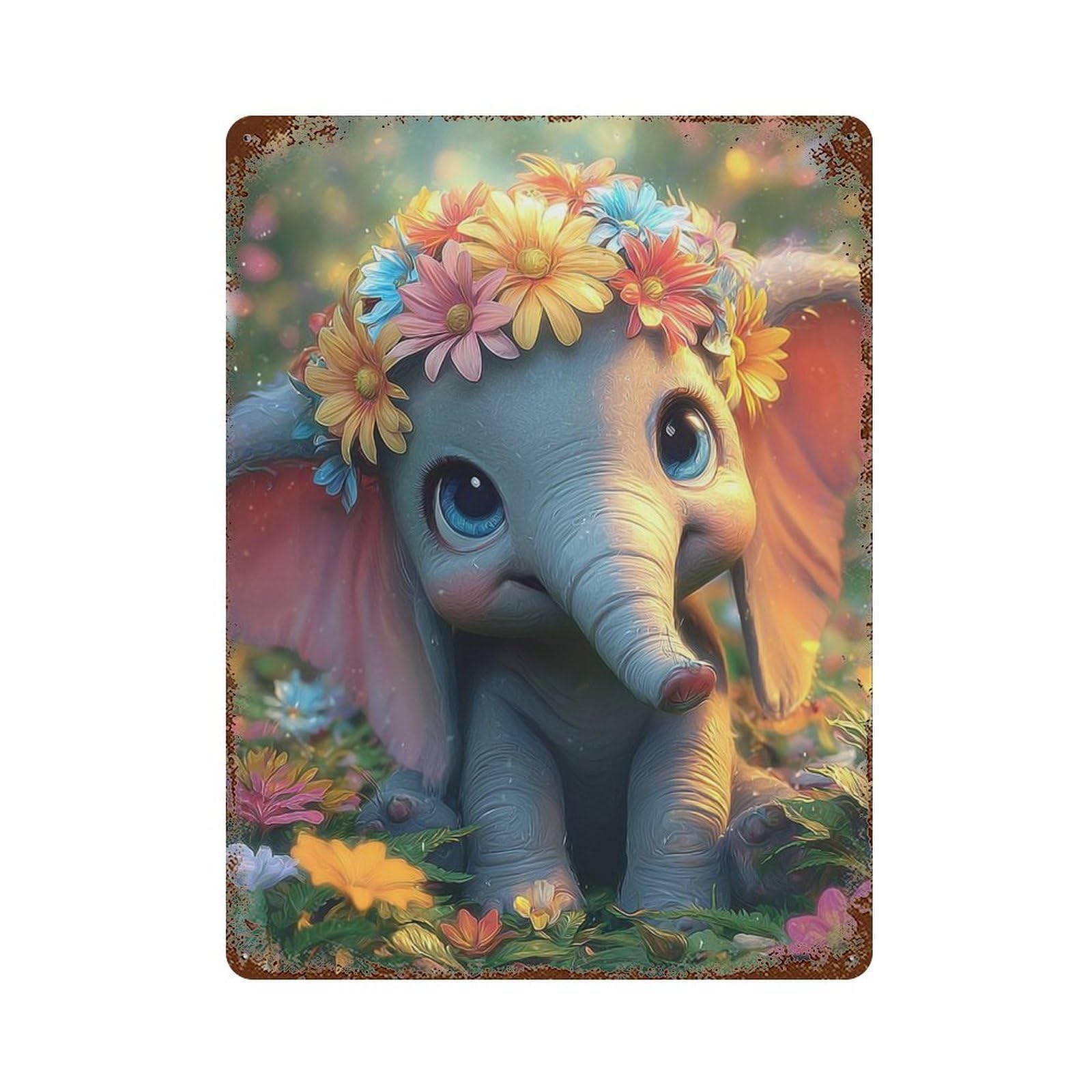 Retro Metal Sign Floral Crown Elephant Fantasy 15.7"x11.8", Decorative Metal Wall Art for Pub, Kitchen And Man Cave Decor