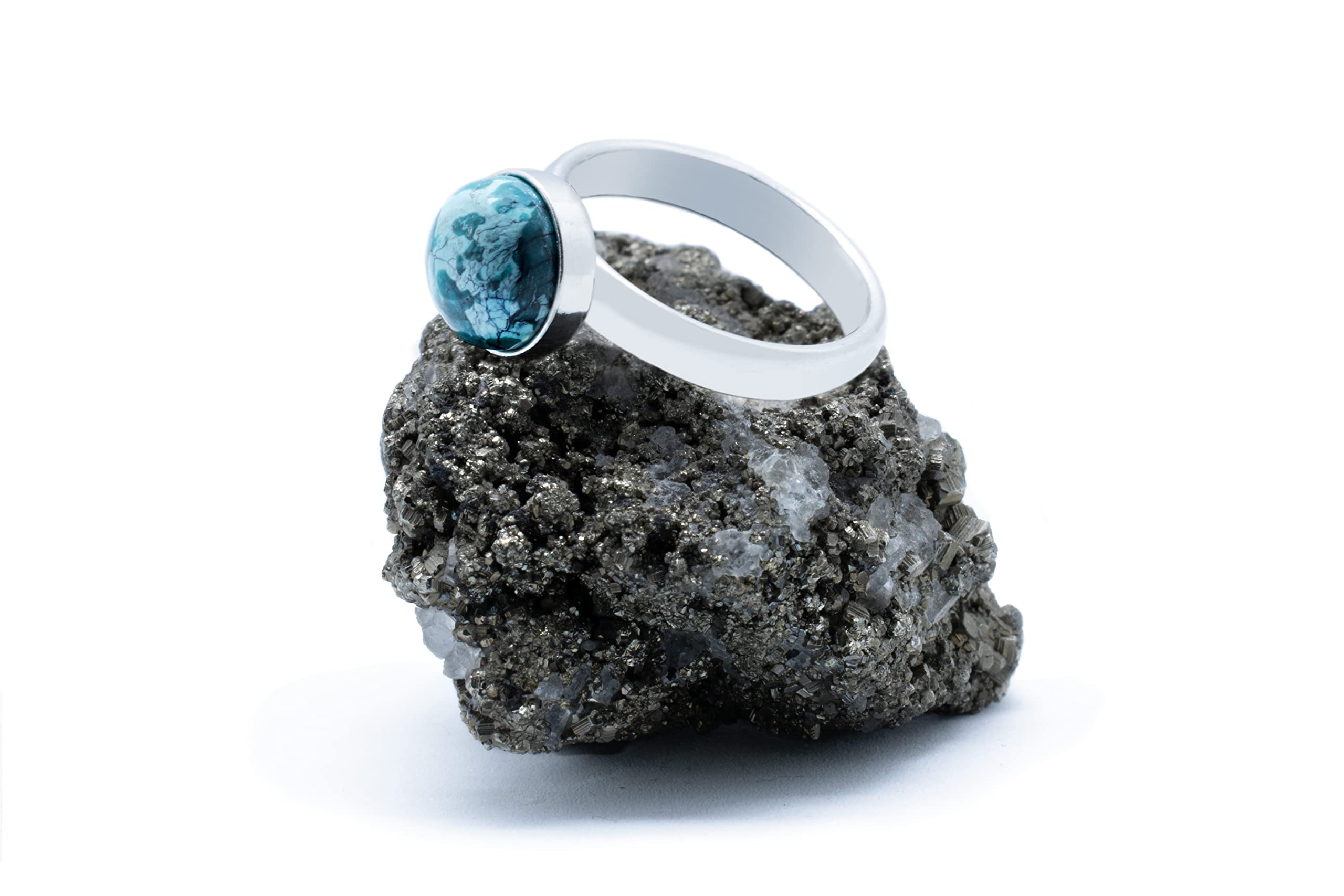 Bague en Argent 925 avec Pierre Naturelle 8mm - Bague avec Gemme Précieuse Ronde disponible dans Toutes les Tailles, Fixe ou Ajustable - Bagues Unisexe Sans Nickel