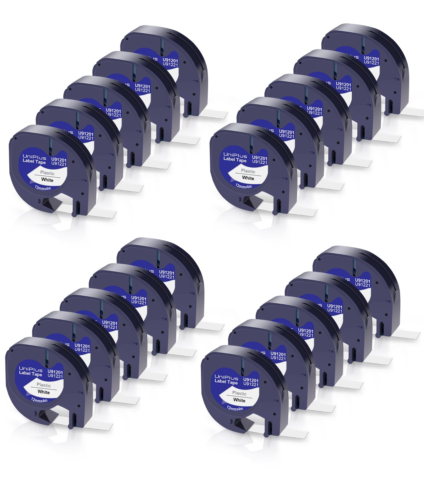 UniPlus 20 Pack Kompatible für Dynmo 91221 Etikettenband 91221 91201 S0721660 Kunststoff 12mm x 4m Schriftband xr Bänder für LT-100H LT-110T LT-100T XR QX50 200B Schwarz auf Weiß
