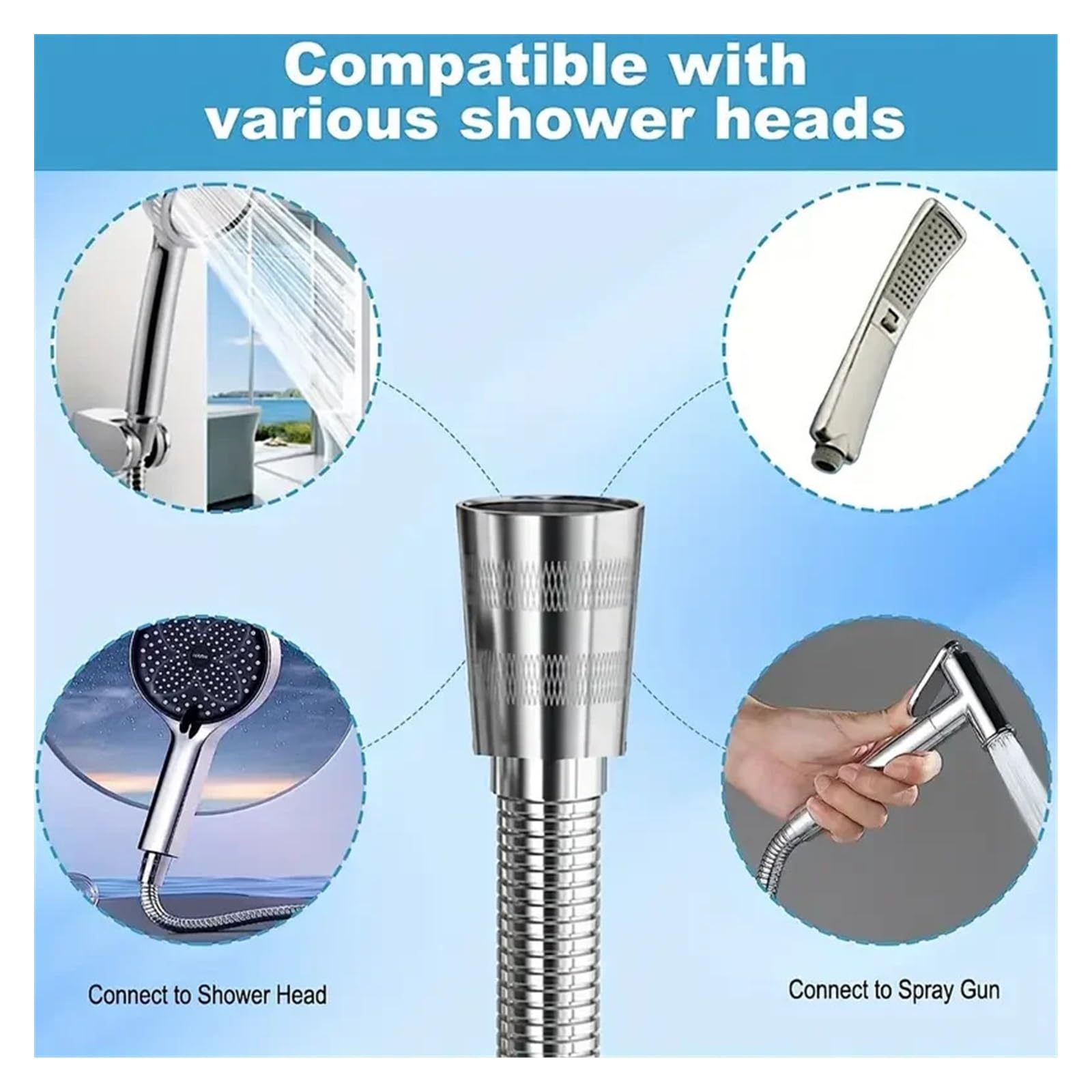 Manguera de ducha de acero inoxidable de alta calidad, 1 m, conexión flexible sin costuras para cabezales de ducha universales, fácil instalación y acabado plateado resistente al óxido