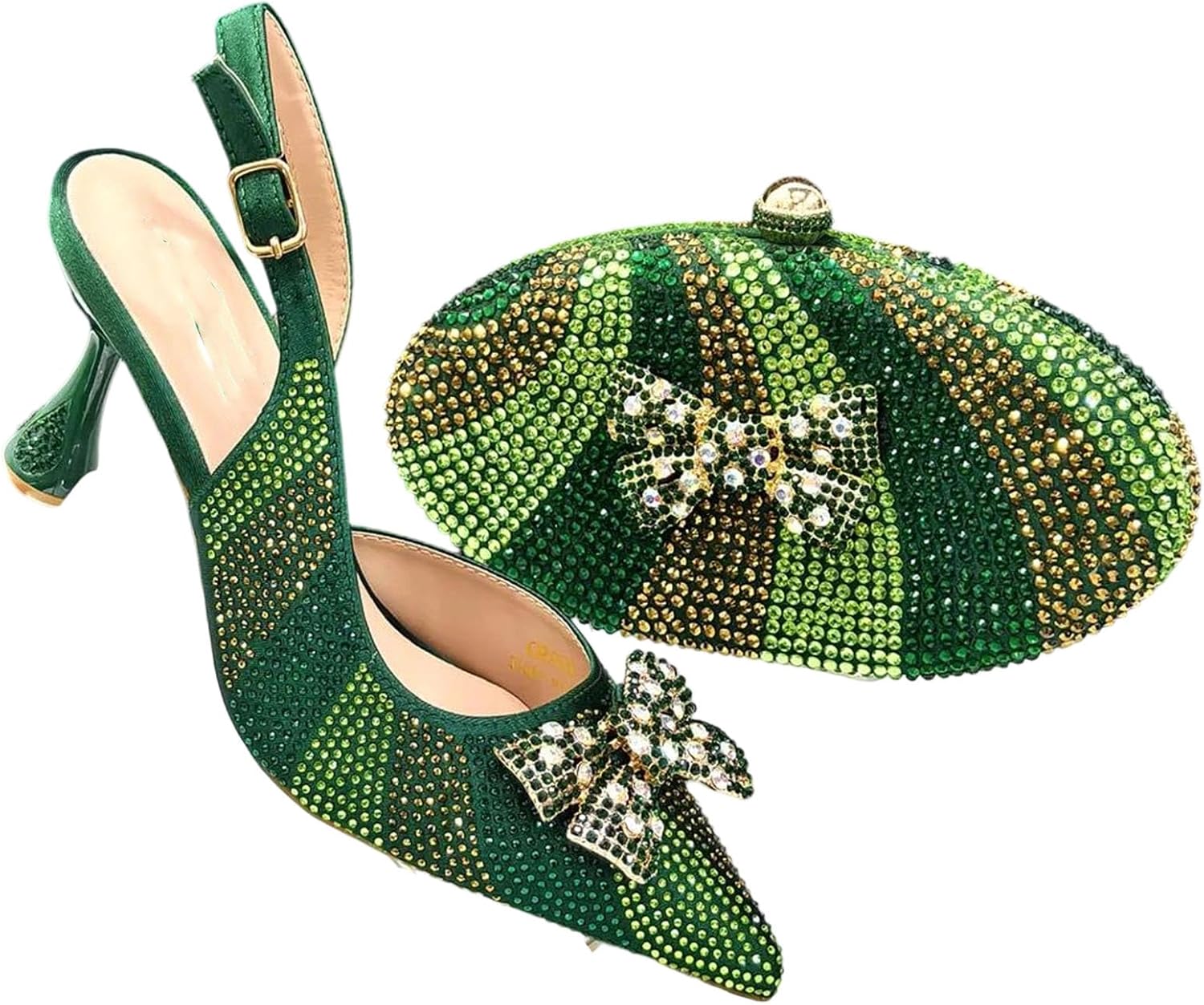 Womens Irregular Bag Stiletto Heel Shoes Diamond Studded Handbag