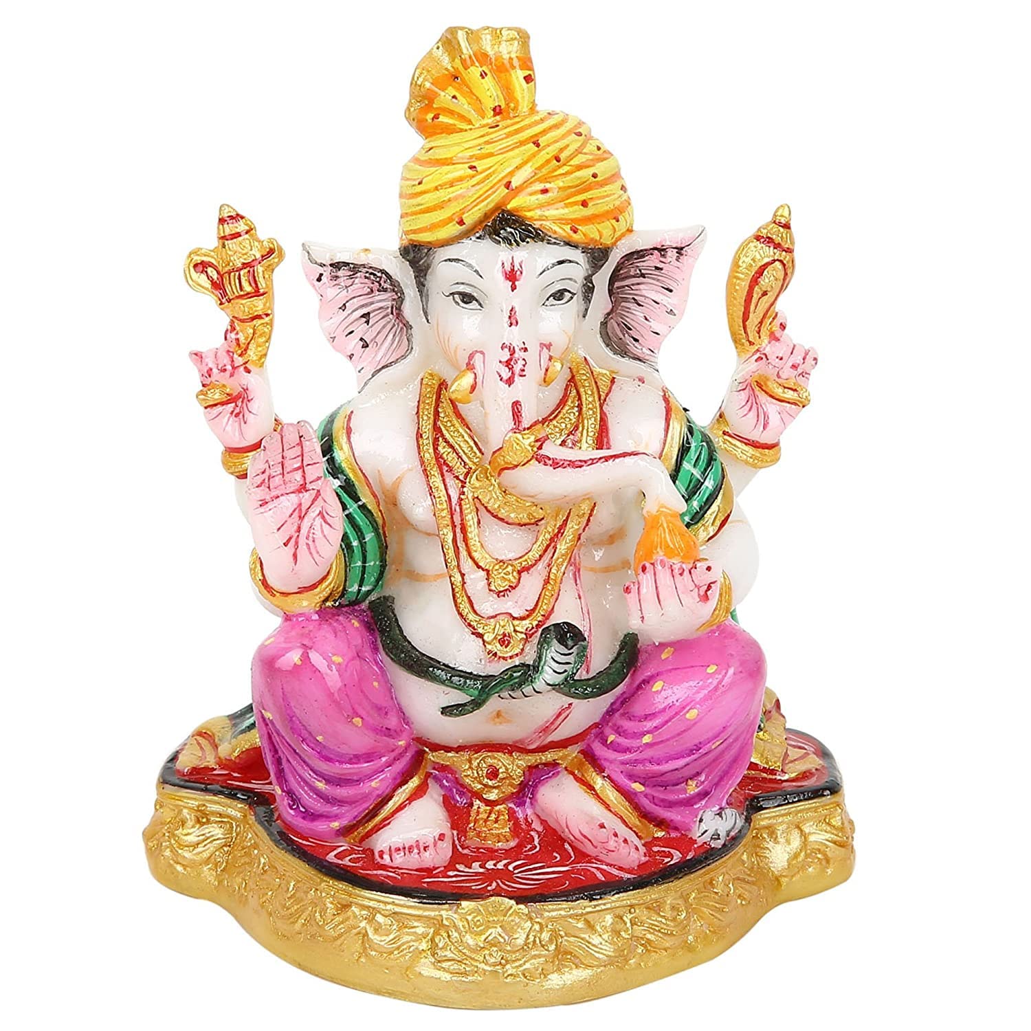 Idole de Ganesh Lord Pagri en marbre multicolore 7x9x11 cm pour décoration intérieure