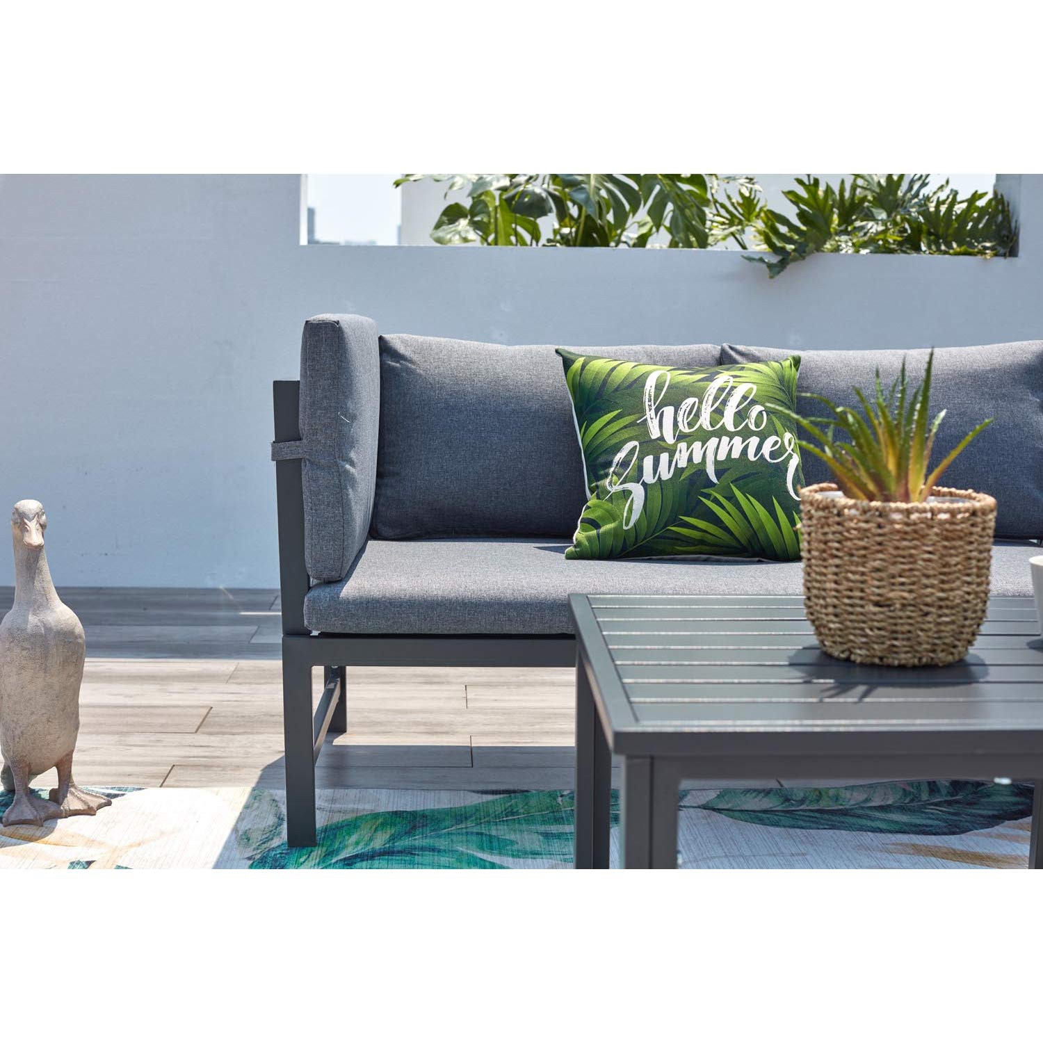 CONCEPT USINE Salon de Jardin Bas Gris Foncé 4 Places Canapé Inclinable