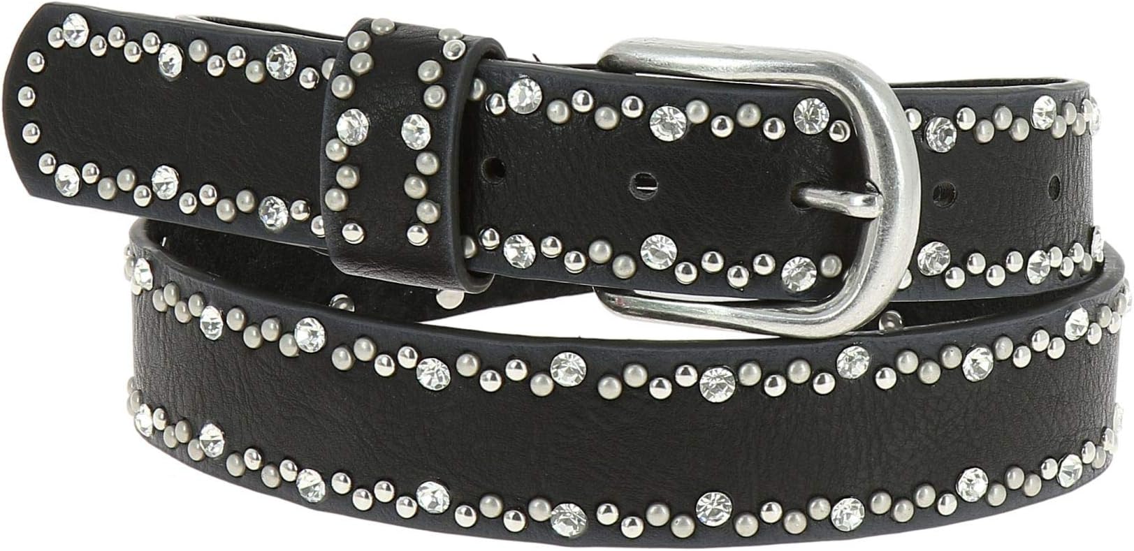 FASHIONGEN - Rhinestone and studded leather woman belt, CAPUCINE