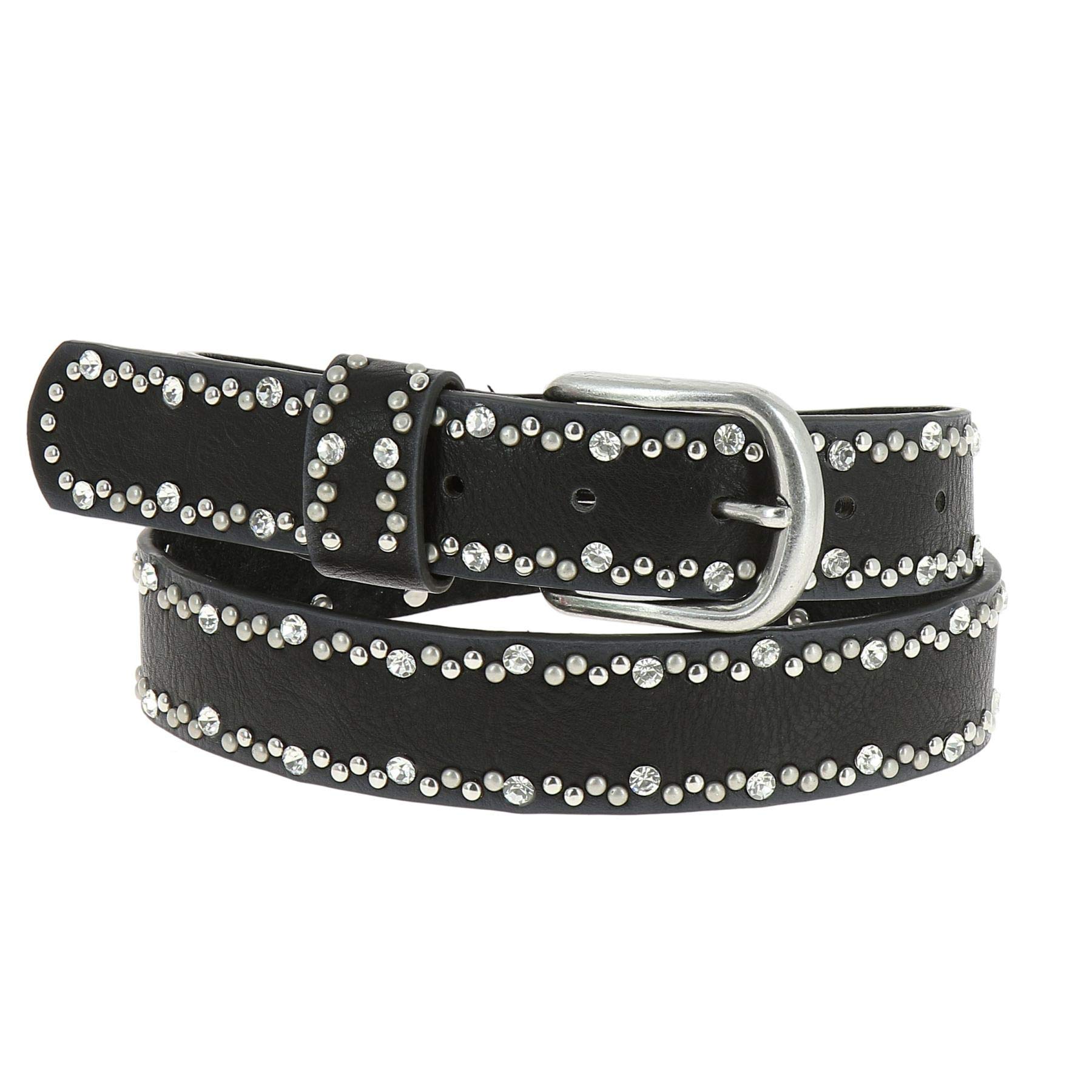 FASHIONGEN - Rhinestone and studded leather woman belt, CAPUCINE