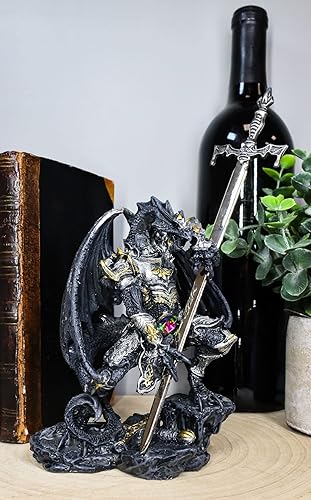 Miniatura 7 de Ebros Gift Dragón fantasma elemental de piedra sintética con armadura de batalla y espada larga abrecartas estatua para el hogar y la oficina, mesa