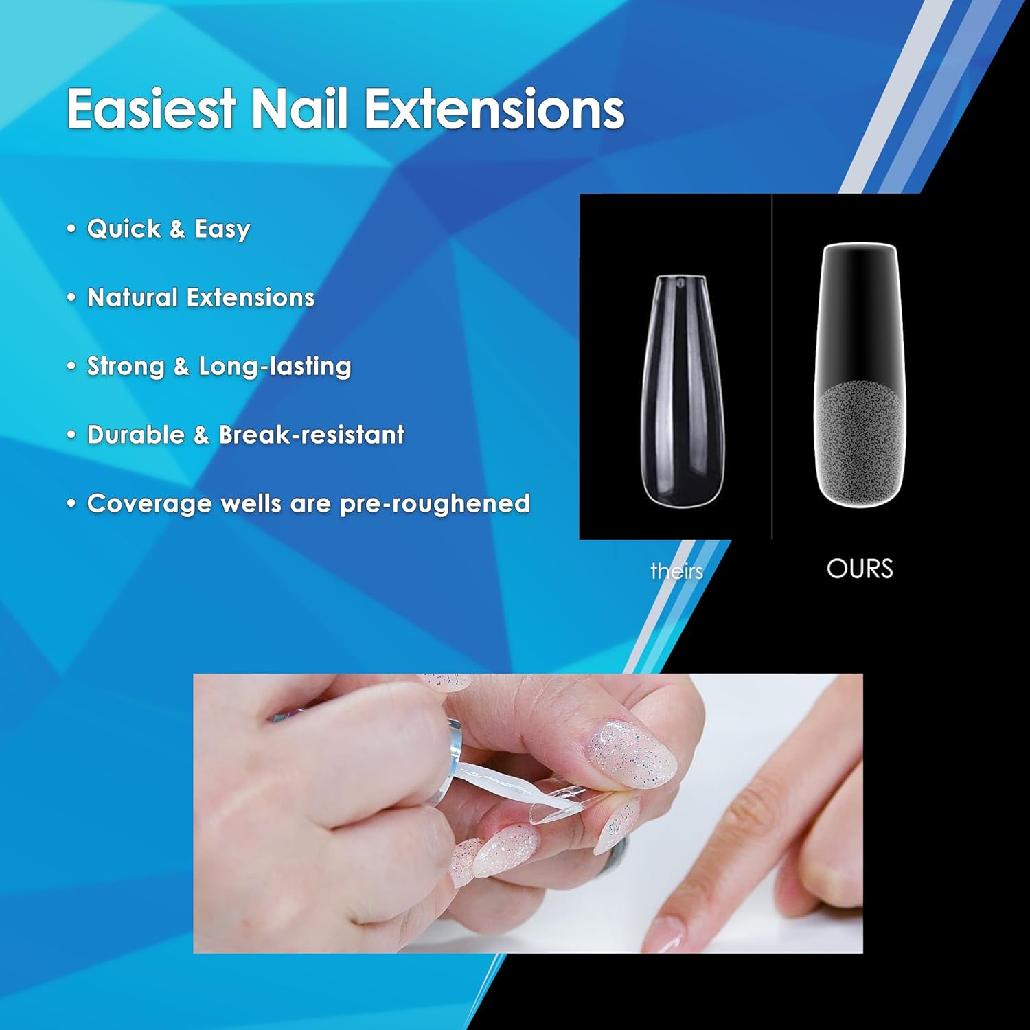 Soft Gel Tips Ultra Clear Pre-Roughened 550 pcs (Long Coffin)
